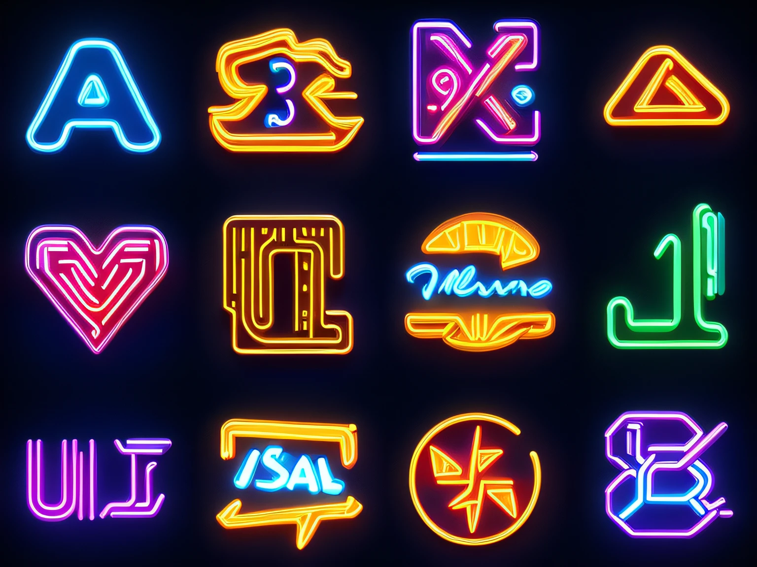 a close up of a bunch of different types of casino symbols, neon letters tripmachine, online casino logo, 3 d icon for mobile game, super detail of each object, game icon asset, colorful neon signs, game assets, in style of ultra high detail, characters 8k symmetrical, high quality screenshot, bright neon signs, neon signs --auto