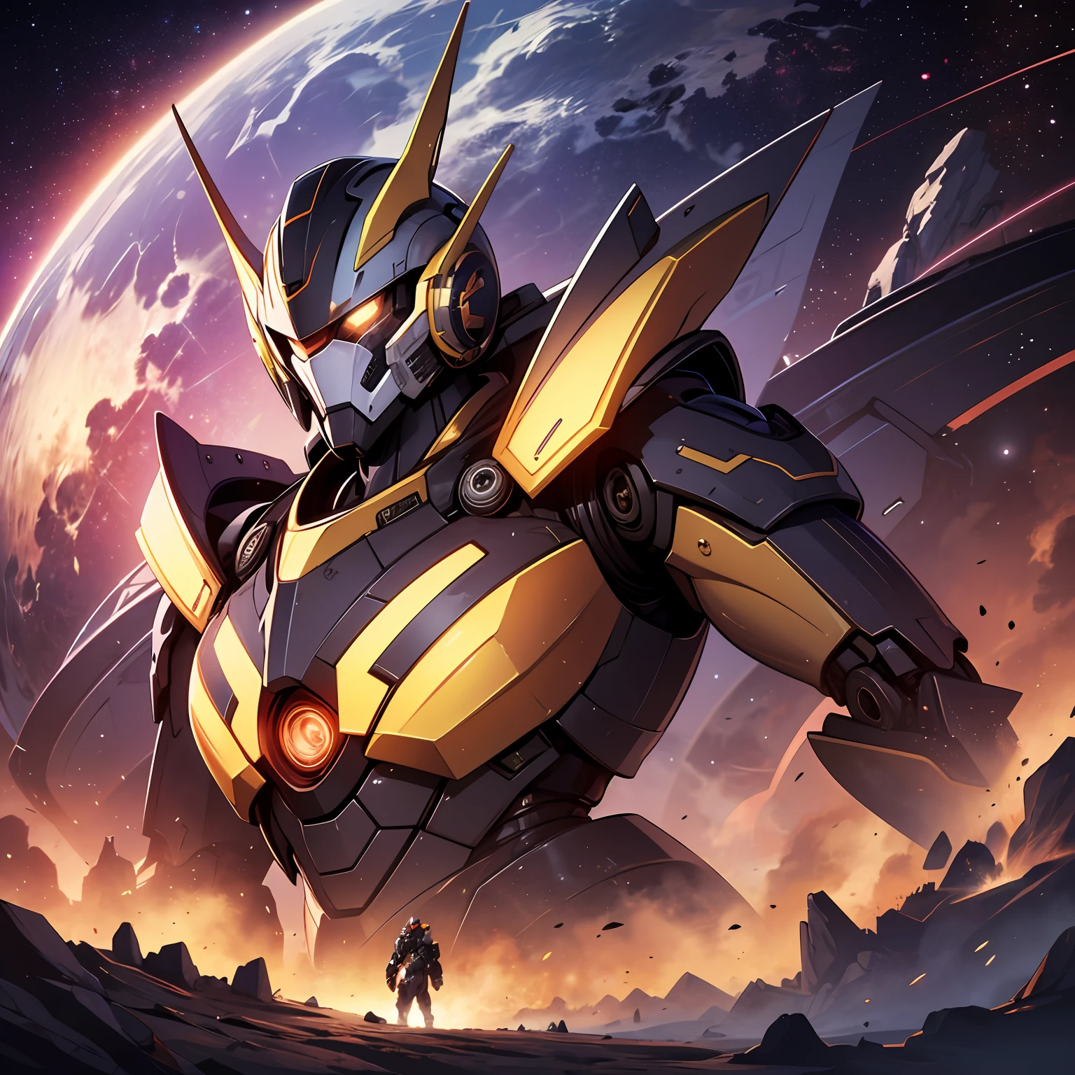 Ace, 4k, high resolution, masterpiece, best quality, 1 man, tall and handsome, mecha style, space background