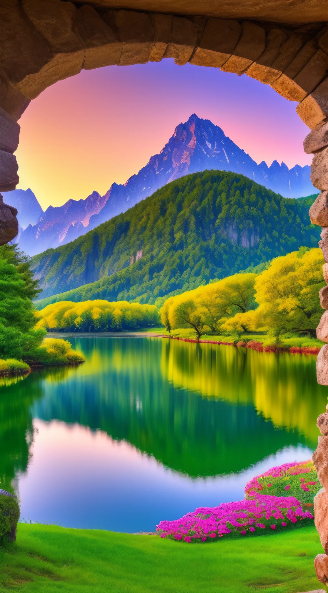 a lake with flowers in the foreground and a mountain in the background, beautiful lake background, peaceful landscape, nature wallpaper, nature scenery, stunning nature in background, beautiful wallpaper, a beautiful landscape, beautiful dreamy landscape, dreamy landscape, beautiful landscape, landscape photo, beautiful scenery, setting in nature, beautiful serene landscape, nature landscape, nature photography 4k, landscape wallpaper