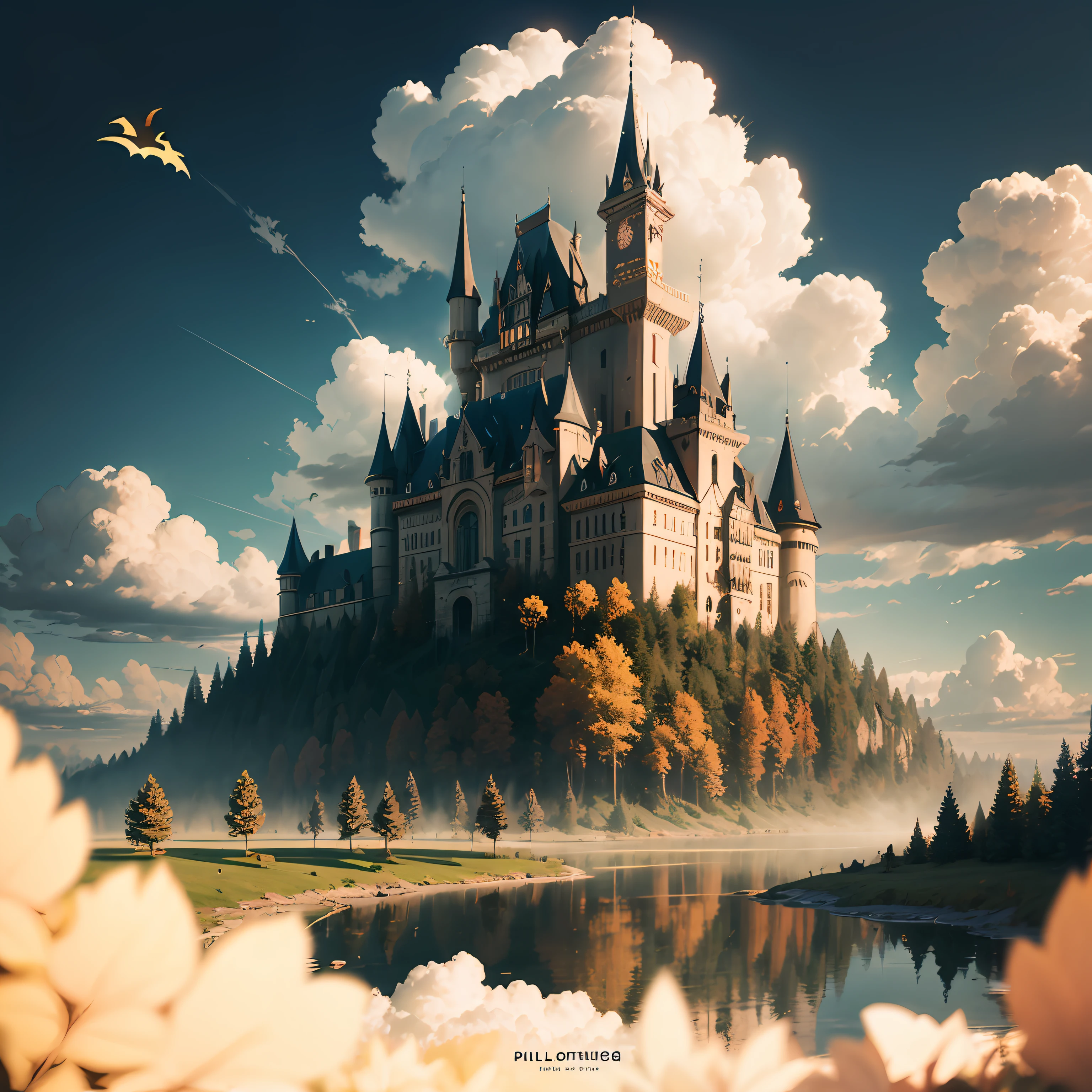 Halloween poster, forest bells, clouds, gorgeous castles, springs, real ray tracing