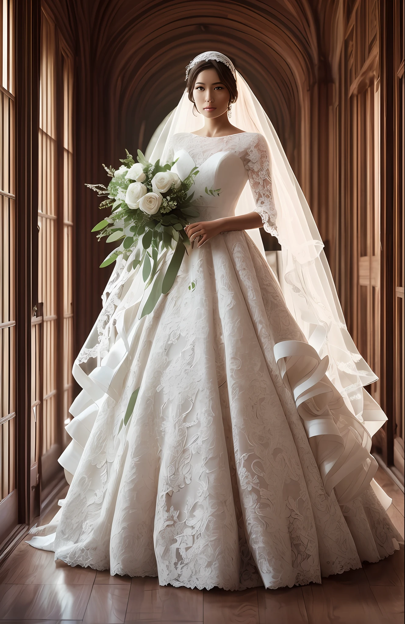 Masterpiece, highest quality, solo focus, complex
(High detail: 1.1) (Perfect face: 1.1) white wedding dress, pretty Japan woman, lace, veil, fantasy, white flowers on head, bouquet in hand,
Viking origin, shining eyes, full body, Lee Jeff
Leeds Nikon D850 Film Stock Photo 4 |
Kodak Portra 400 Camera F1.6 Lens
Rich colors Ultra realistic
Realistic textures Dramatic lighting
Unreal Engine
Trending at Art Station CineStill
800 --auto