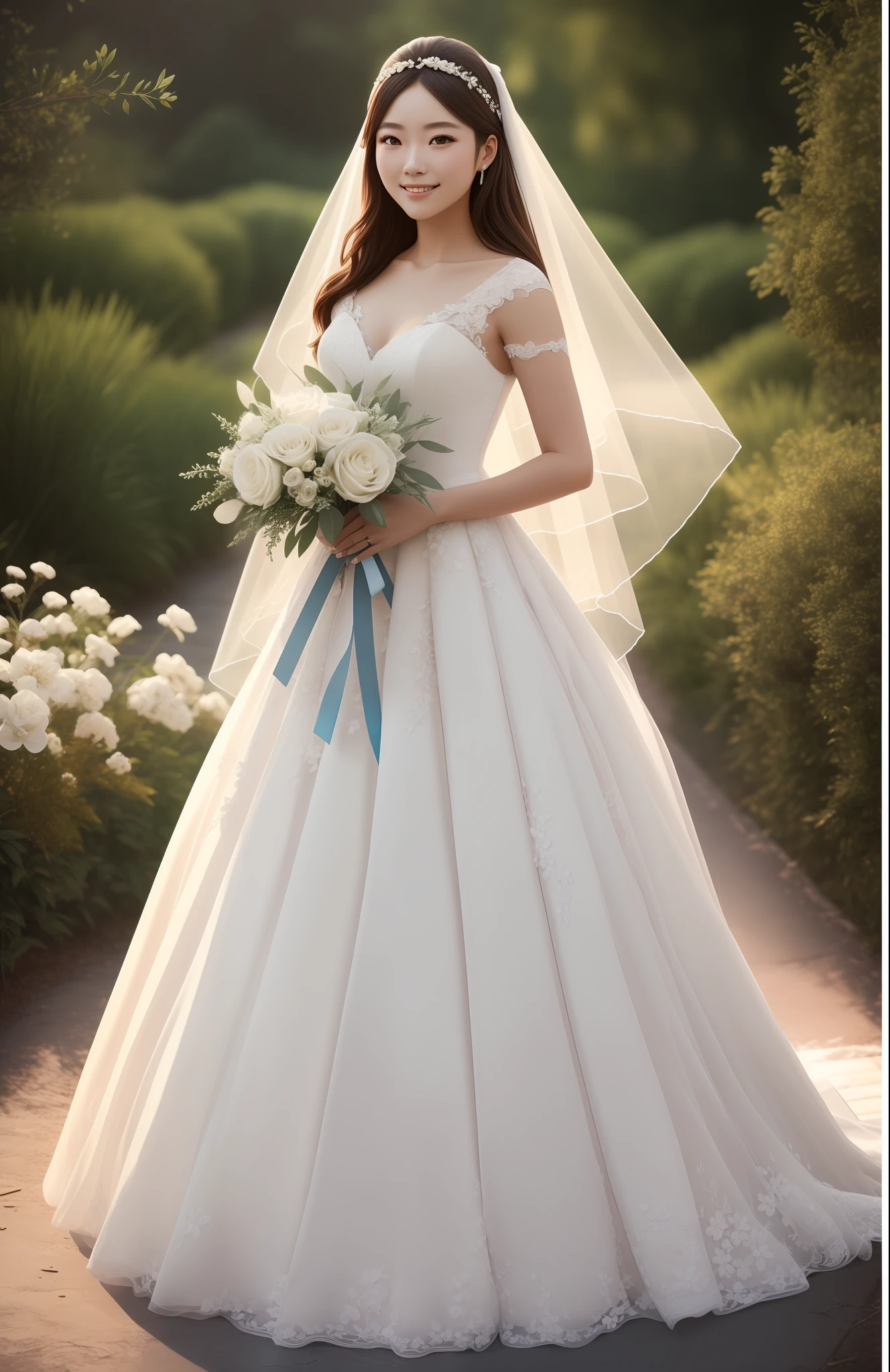 Masterpiece, highest quality, solo focus, complex
(High detail: 1.1) (Perfect face: 1.1) white wedding dress, pretty Japan woman, smiling, lace, veil, fantasy, white flowers on head, bouquet in hand,
Viking origin, shining eyes, full body, Lee Jeff
Leeds Nikon D850 Film Stock Photo 4 |
Kodak Portra 400 Camera F1.6 Lens
Rich colors Ultra realistic
Realistic textures Dramatic lighting
Unreal Engine
Trending at Art Station CineStill
800 --auto