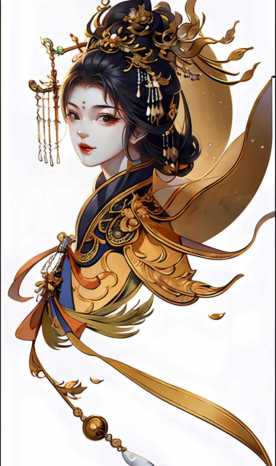 A girl, ancient Chinese costume, sunshine, clear face, clean white background, masterpiece, super detail, epic composition, ultra HD, high quality, extremely detailed, official art, uniform 8k wallpaper, super detail, 32k -- v 6