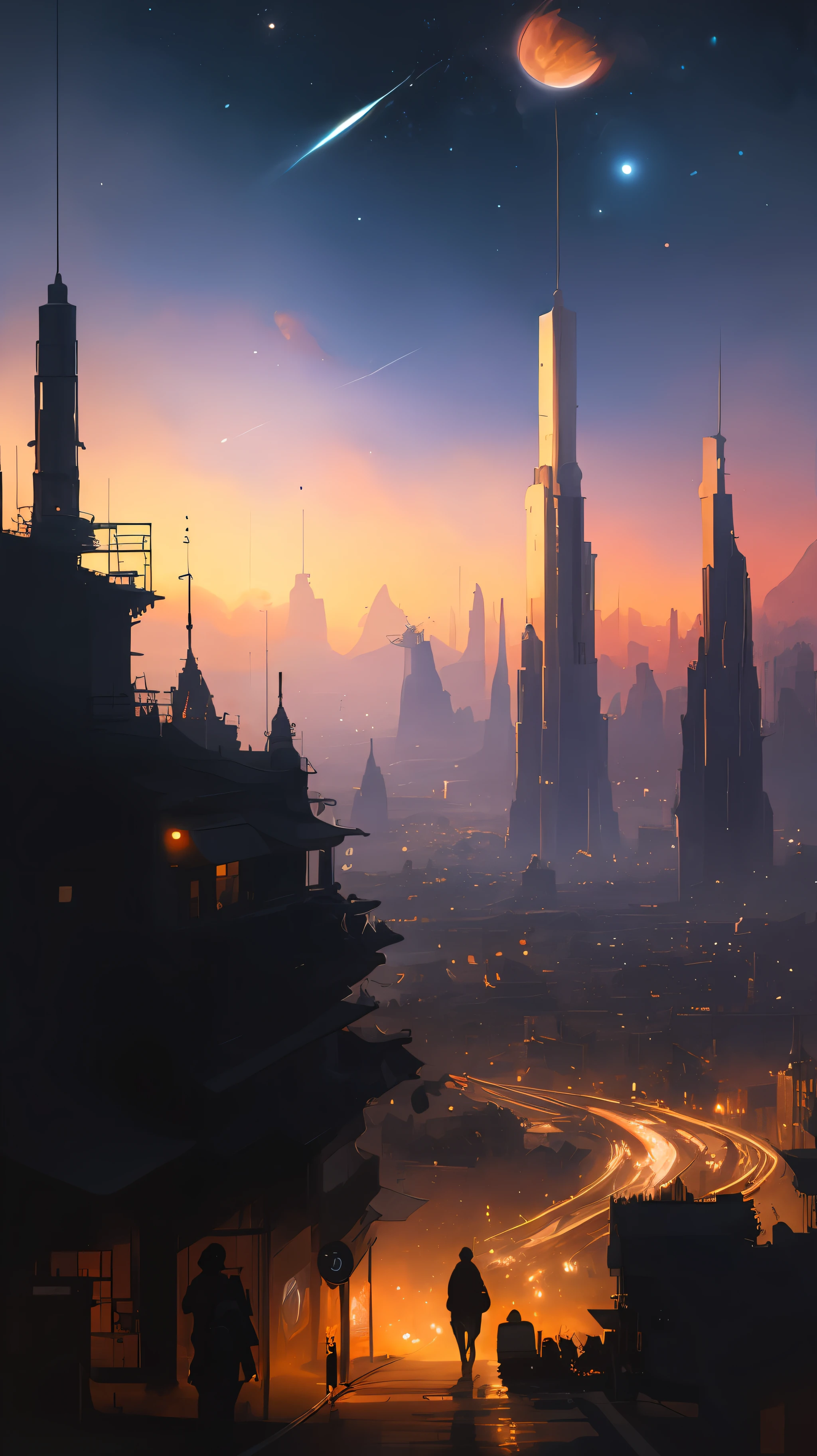 (Very detailed CG unified 8k wallpaper), panoramic photos of the most beautiful outer space artworks, sci-fi space landscapes, planets, futuristic city buildings, Ed Blinkey, Atey Ghailan, professional majestic oil paintings from Studio Ghibli, Jeremy Mann, Greg Manchess, Antonio Moro, Trends on ArtStation, Trends on CGSociety, Intricate, High Detail,Sharp focus,dramatic,photorealistic painting art by midjourney and greg rutkowski