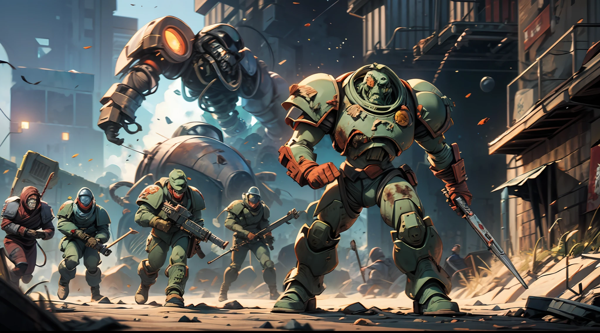 zombie apocalyps being fought off by the brotherhood of steel/40k space marines