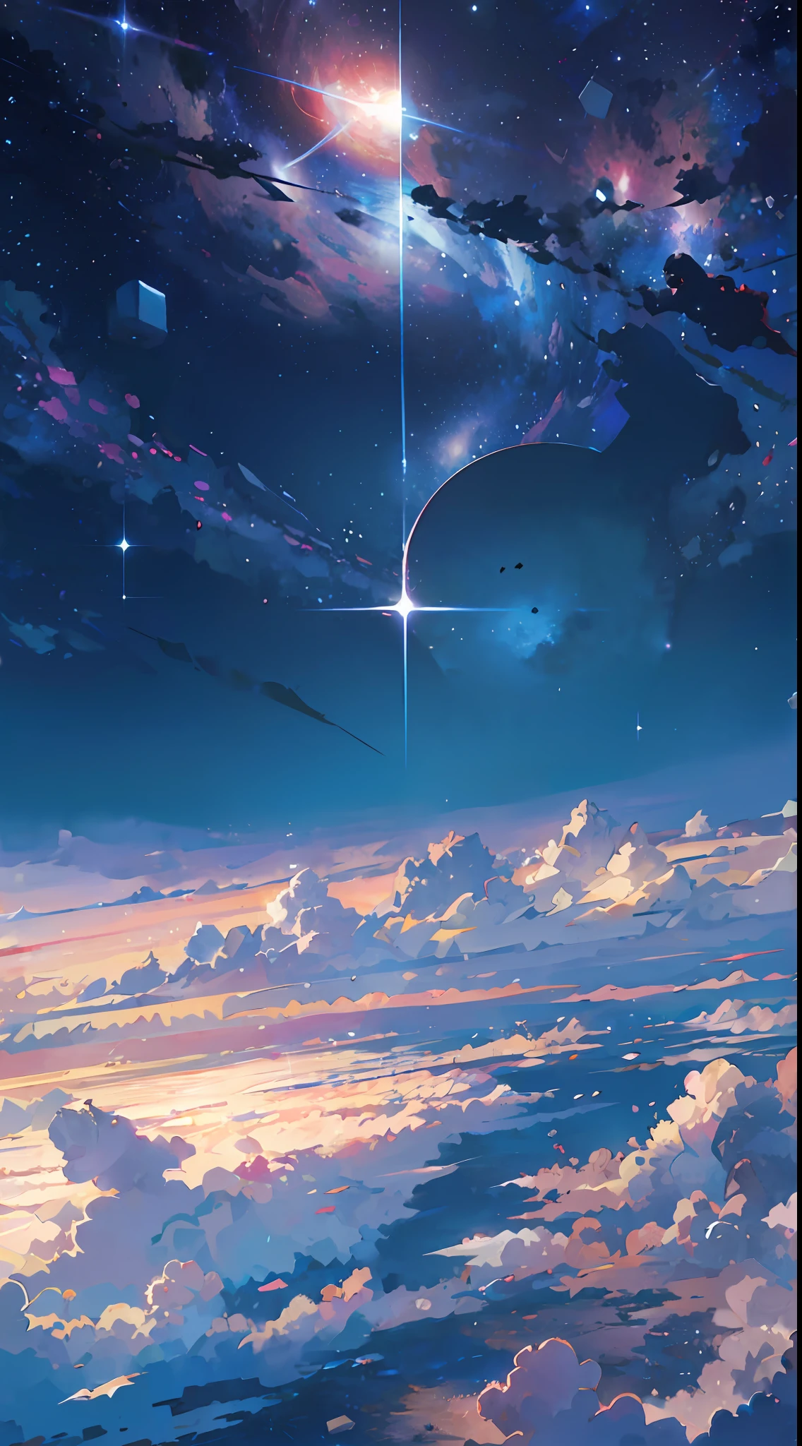 anime - style scene of a beautiful sky with a star and a planet, cosmic skies. by makoto shinkai, anime art wallpaper 4k, anime art wallpaper 4 k, anime art wallpaper 8 k, anime wallpaper 4k, anime wallpaper 4 k, 4k anime wallpaper, anime sky, amazing wallpaper, anime background, heaven planet in background, anime background art