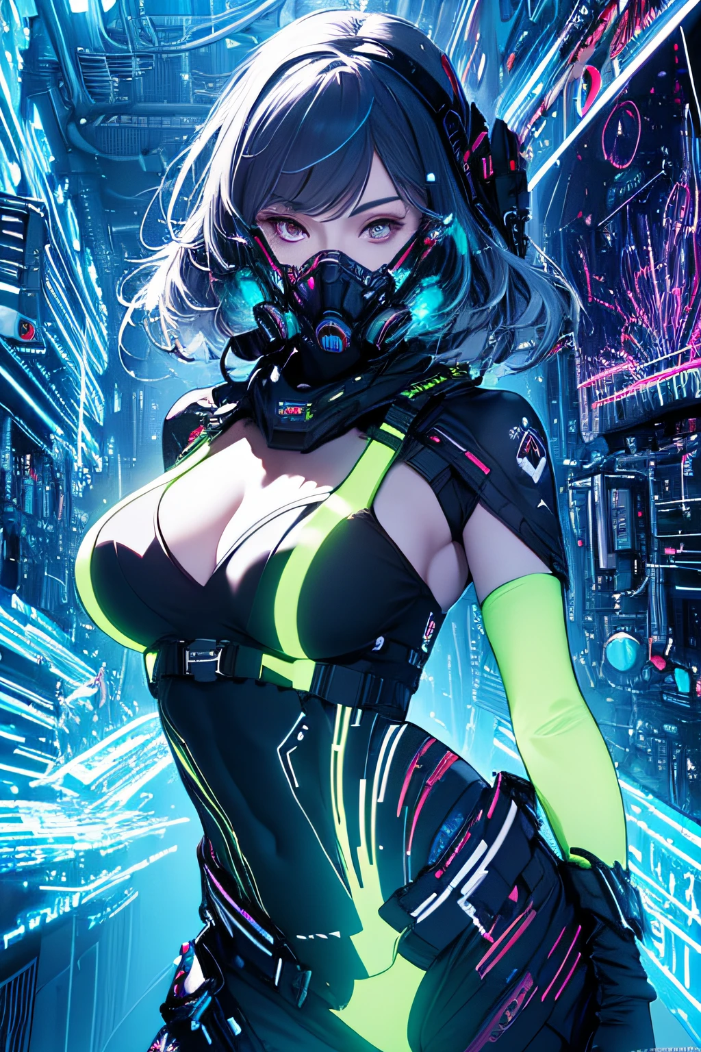 (masterpiece, top quality, best quality, official art, beautiful and aesthetic:1.2), light painting, dynamic streaks, vibrant colors,captivating patterns, creative experimentation, luminous trails,
1girl, mask,
global illumination, extreme detailed,(science fiction:1.3),colorful,highest detailed,cinematic light,(cowboy shot:1.2),