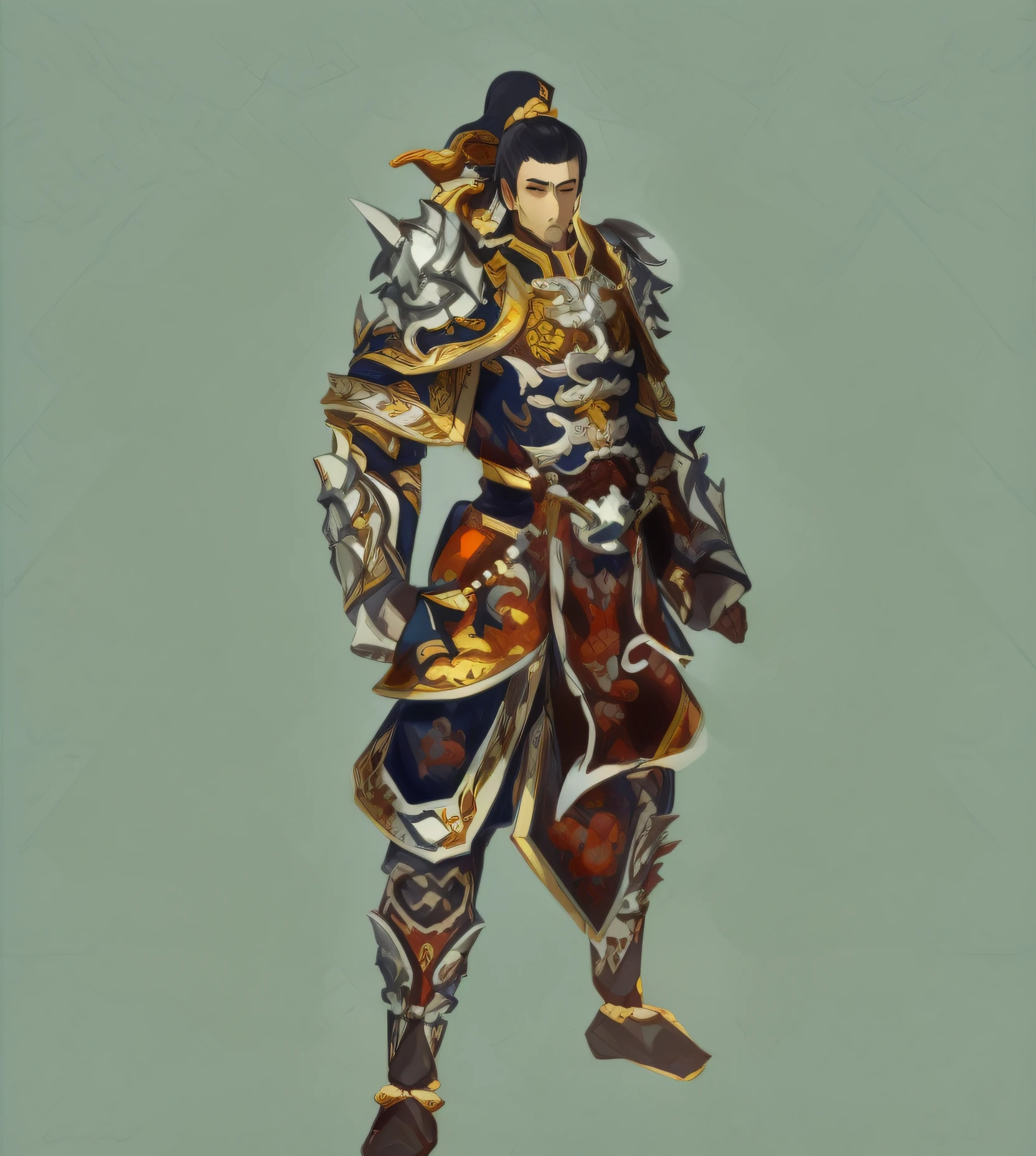 Close-up of a man in a sword suit, G Liulian Art Style, inspired by Li Kan, Feng Zhu concept art, male paladin, inspired by Huang Shen, human male paladin, Zhao Yun, Bian Lian, warrior concept art, Chinese warrior, by Shen Zhou, inspired by Hu Zhaobin, high detail