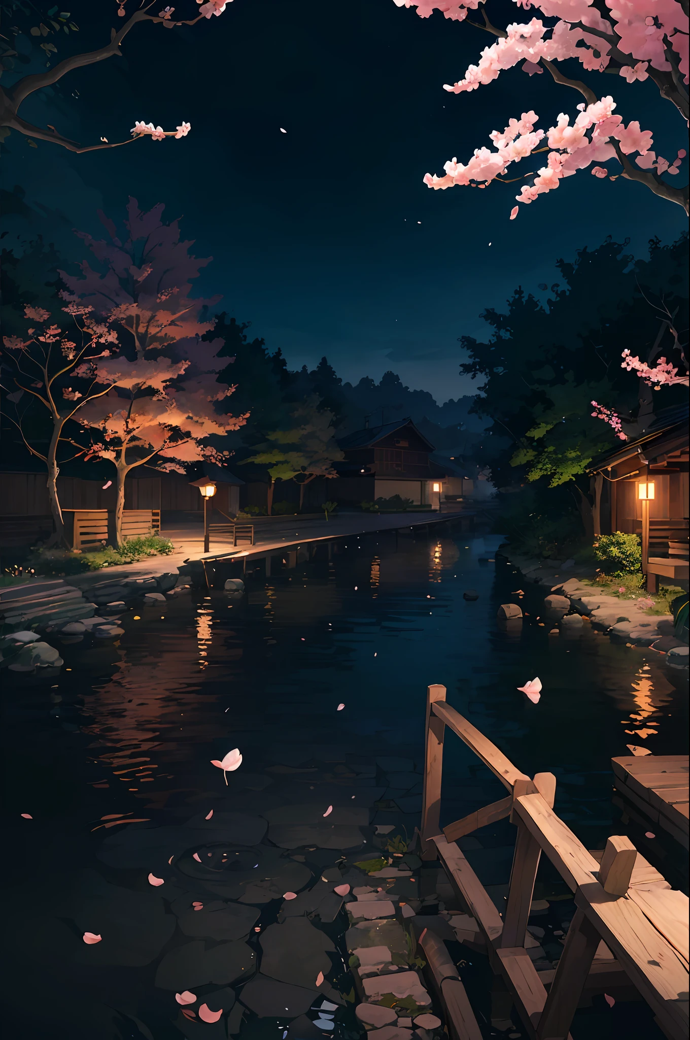original,(illustration:1.1),(best quality),(masterpiece:1.1),(extremely detailed CG unity 8k wallpaper), (colorful:1.2), sakura tree, sakura petals,landscape,  river|road,