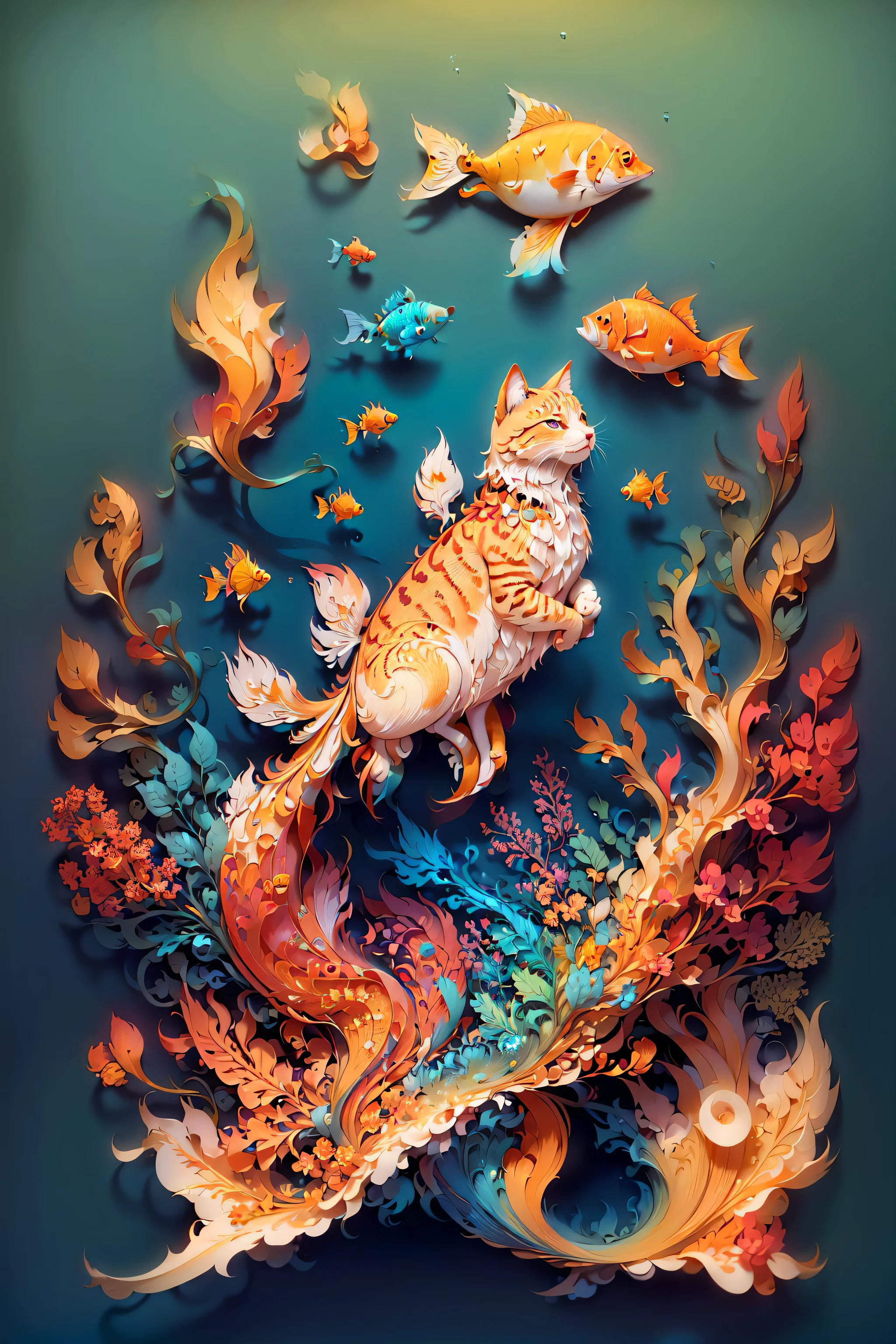 (((masterpiece))),bestquality,illustration,beautifuldetailedglow,
paper_cut, cat, underwear, (fish)