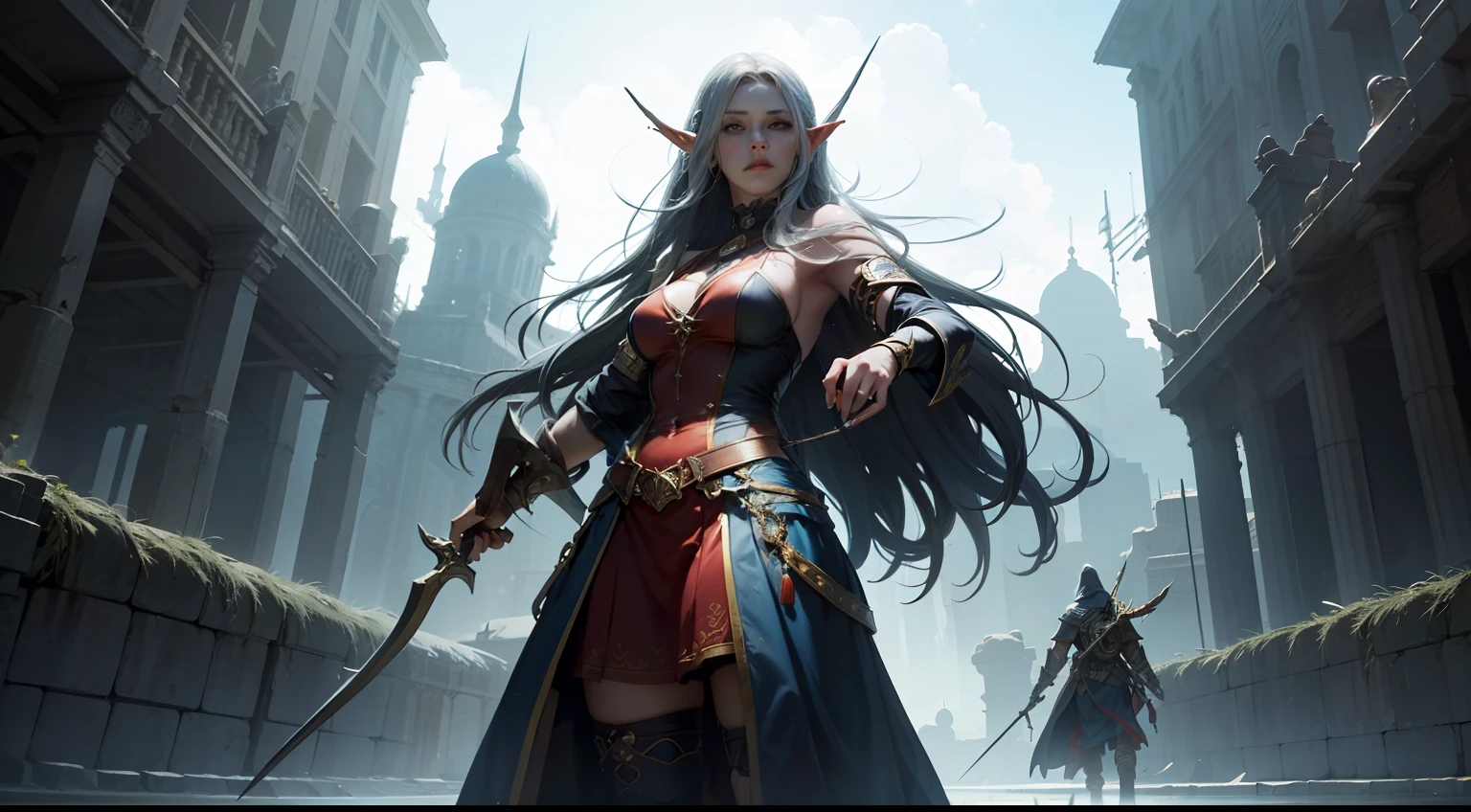 ((Best quality)), ((masterpiece)), (highly detailed:1.3)3D,tanjoreai , Amidst a realm of enchantment and mythical wonders, tales of (heroes:1.1) and (heroines:1.2) unfold. In this realm, ancient prophecies foretell the rise of a chosen champion destined to confront a malevolent force threatening to plunge the world into eternal darkness. The path to victory lies scattered across exotic and otherworldly landscapes, from mist-shrouded forests to towering crystalline peaks and (ethereal floating islands:1.1).Harnessing the arcane arts, (mighty wizards:1.1) conjure spells that weave intricate patterns of magic, while (elven archers:1.1) unleash arrows infused with ancient power. (Dwarven smiths craft legendary weapons:1.1) imbued with the essence of mythical creatures, capable of vanquishing even the most formidable foes.The heroes embark on a perilous quest, guided by ancient scrolls and cryptic riddles. Along their journey, they encounter wise mystics, shape-shifting creatures, and (mysterious sorceresses:1.1) who possess forbidden knowledge.As the heroes traverse the realms, ancient ruins and forgotten temples reveal long-lost secrets and powerful artifacts. The clash of steel and the crackling of (magical energies:1.1) echo through ancient battlegrounds, as the destiny of the world hangs in the balance. The heroes must summon unwavering courage, unwavering unity, and unlock their true potential to overcome seemingly insurmountable odds and fulfill their heroic destinies.In this realm of high fantasy, where the realms of magic and technology intertwine, where legends are born and (epic:1.2) sagas unfold, where heroes rise and villains fall, embark on a grand adventure that will captivate the imagination and transport you to a world where anything is possible,HDR (High Dynamic Range),Ray Tracing,NVIDIA RTX,Super-Resolution,Unreal 5,Subsurface scattering,PBR Texturing,Post-processing,Anisotropic Filtering,Depth-of-field,Maximum clarity and sharpness,Multi-layered textu