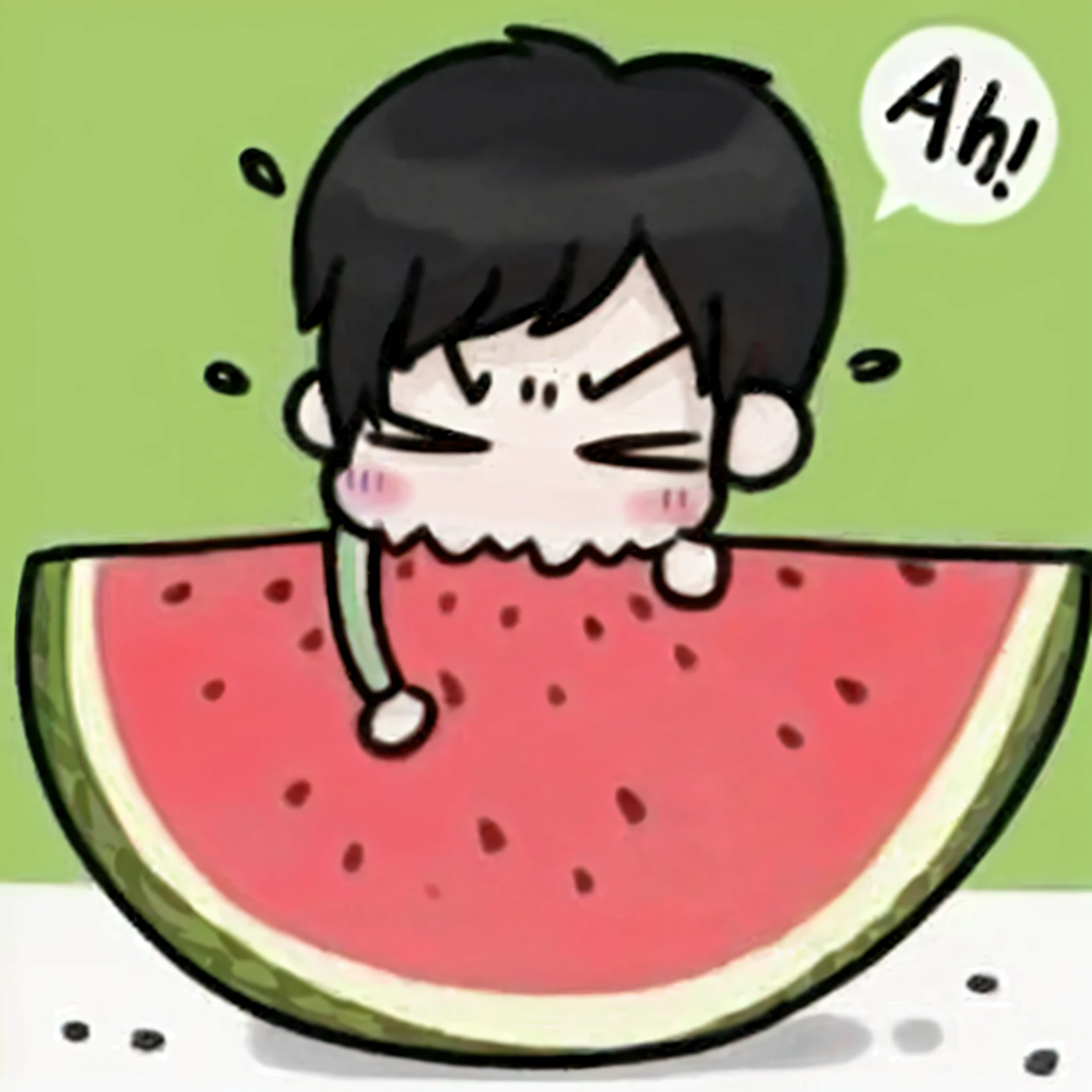 Caricature of a boy with a piece of watermelon in his mouth, the material is !!! Watermelon!!!, wear melon, watermelon, webtoon, watermelon, manga, , cute cartoon, webtoon, bbwchan, telegram sticker, hachii, life clip anime, ❤🔥🍄🌪 🍸🍋 cartoon cute --auto --s2