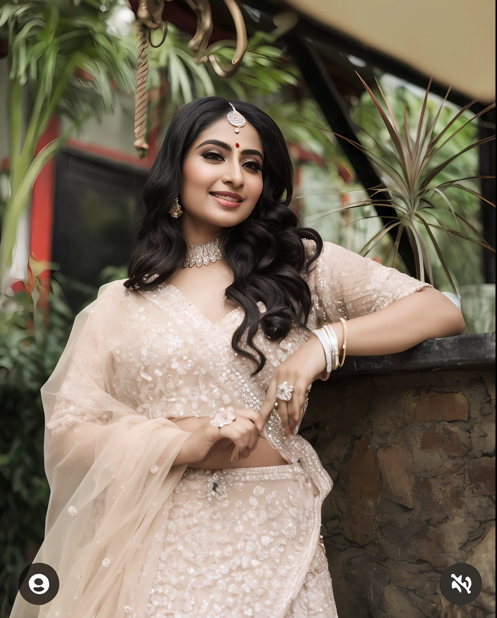 sari and jewellery, mid shot portrait, glimmering, sharandula, posing elegantly over the camera, shot on sony a 7, captured on canon eos r 6, traditional beauty, pr shoot, photoshoot for skincare brand, finer details : 3, posing!!, indian goddess, indian, full body photogenic shot, stylish pose, wedding background