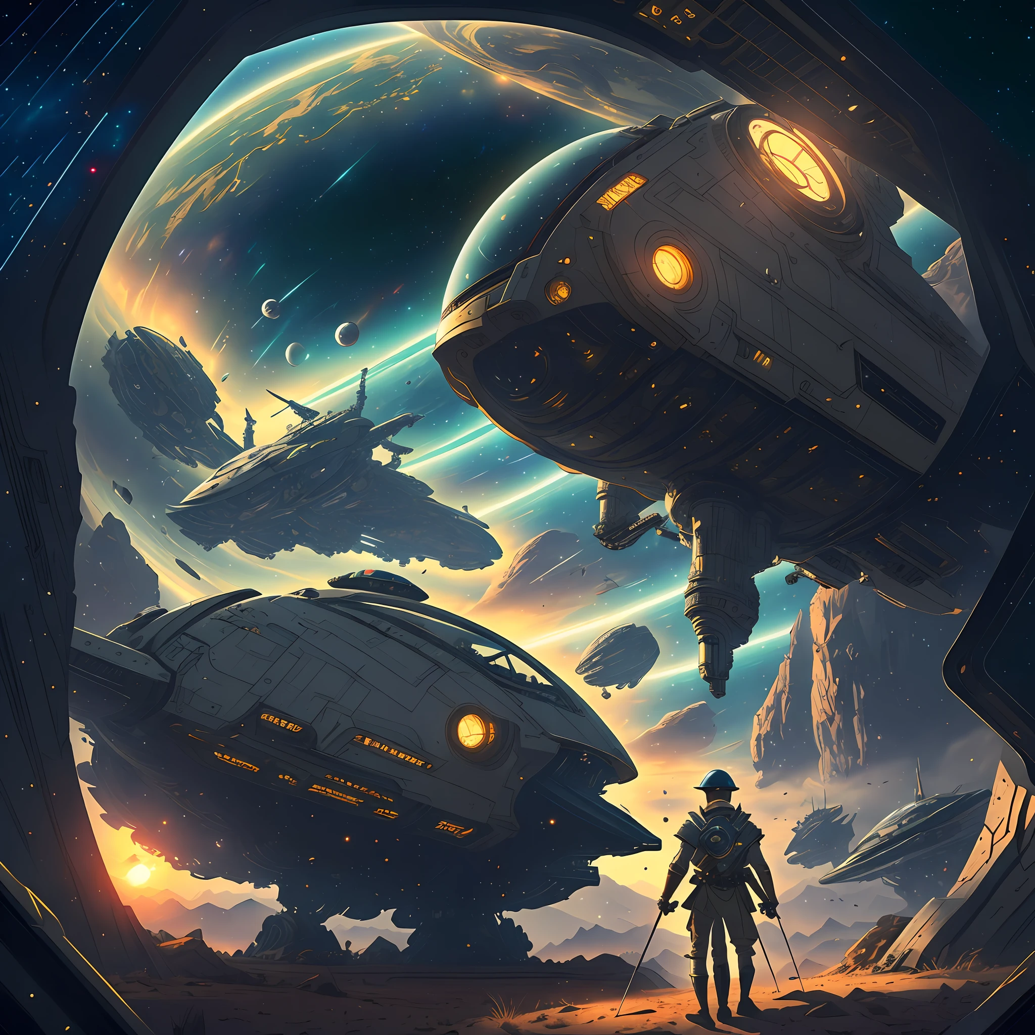 ((Best quality, 8k, masterpiece: 1.3)), A young Roman military man in a futuristic uniform made of niobium and graphene, with futuristic weapons, on a spaceship of the galactic Roman Empire. Traveling through the space between the stars --auto