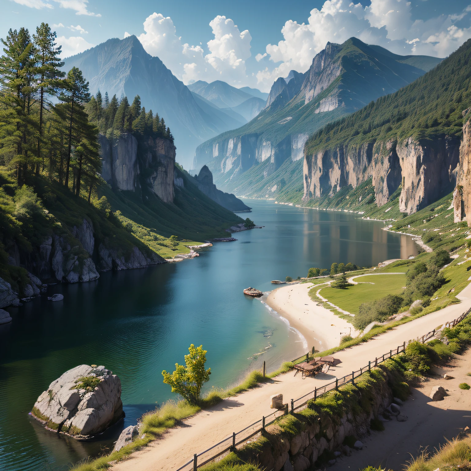 landscape, water (extremely detailed CG unity 8k wallpaper), the most beautiful artwork in the world, professional majestic oil painting, intricate, high detail, sharp focus, dramatic, photorealistic painting --auto