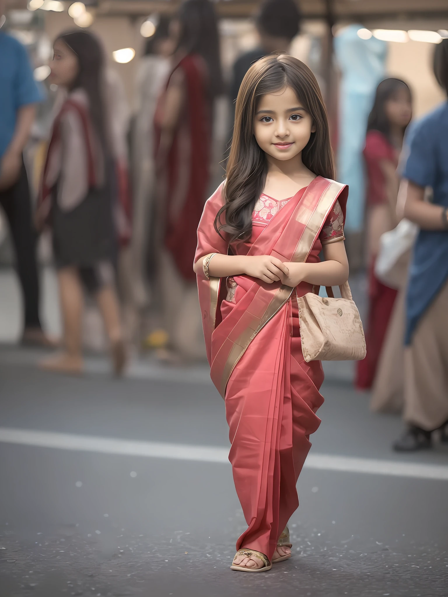  bollywood indian female fashion mode,bob hair style,dressed saree,Happy expression on face,at the night market,backlight, extremely realistic, 8k,(((tiny girl))), (all girl))),((fuly)) ,insane details, intricate details, cinematic color graded,Color Grading, Editorial Photography, Photography,sharp focus, taken with a 60mm lens, ISO 300, f/4, 1/200th