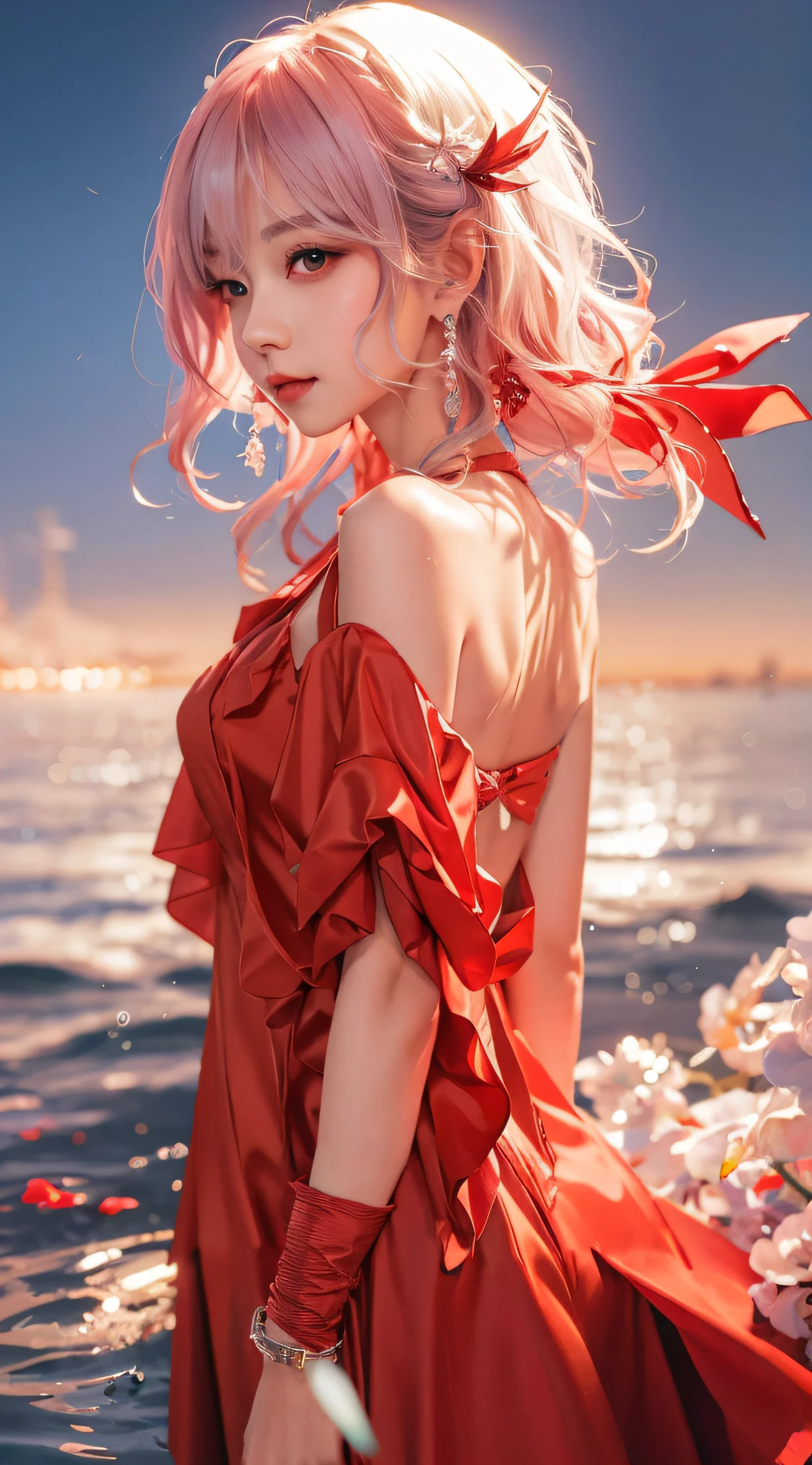 Arms, red dress