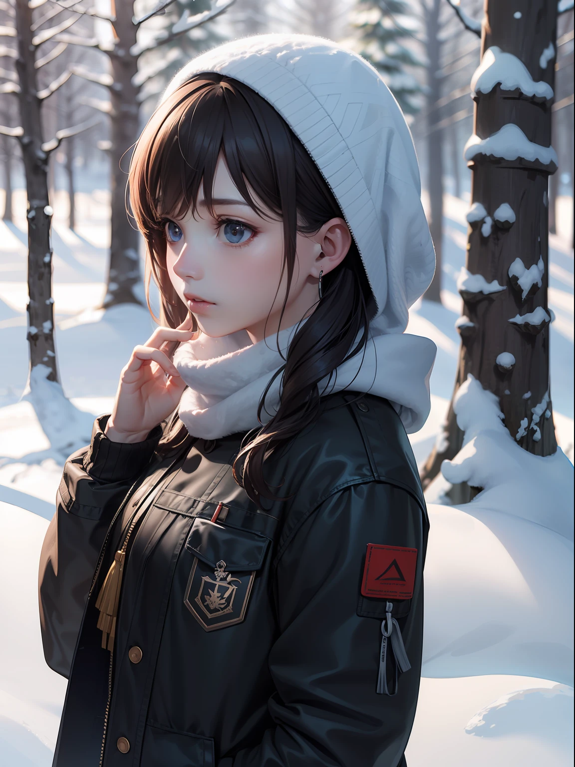 masterpiece, best quality, high quality, extremely detailed CG unity 8k wallpaper, taiga, silence, towering conifers covered with forest floor, harsh cold climate, serene beauty, snow, winter, mild summer, breeze, needles, branches, bokeh, depth fields, HDR, bloom, chromatic aberration, photorealistic, extremely detailed, popular on artstation, popular on CGsociety, complex, high detail, dramatic, art midway