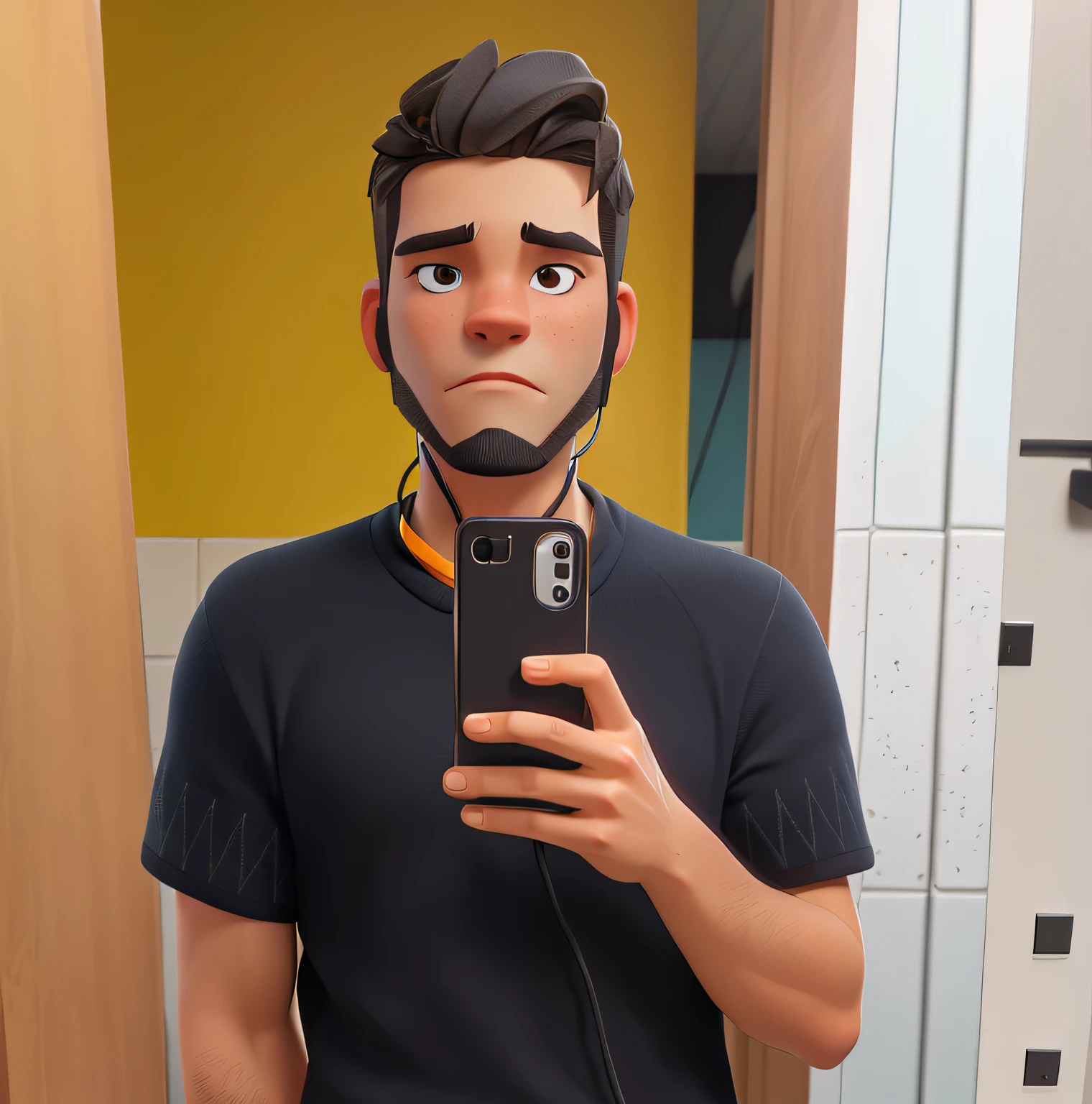 There is a man taking a selfie in a mirror with headphones, front photo, about 19 years old, profile picture, 8k profile picture, photo