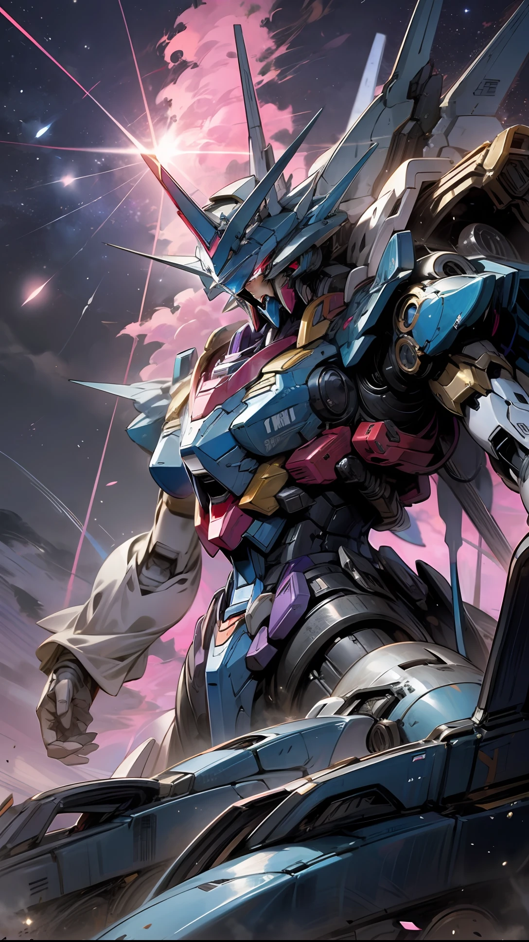 Tower of Gods, Blue Tower, Violet, Blue, Red, God, Red Sky, Violet Sky, Starry Sky, Starry Sky Tower, God of the Starry Sky, Light Blue, Civilization, Order, Mecha similar to Gundam --auto