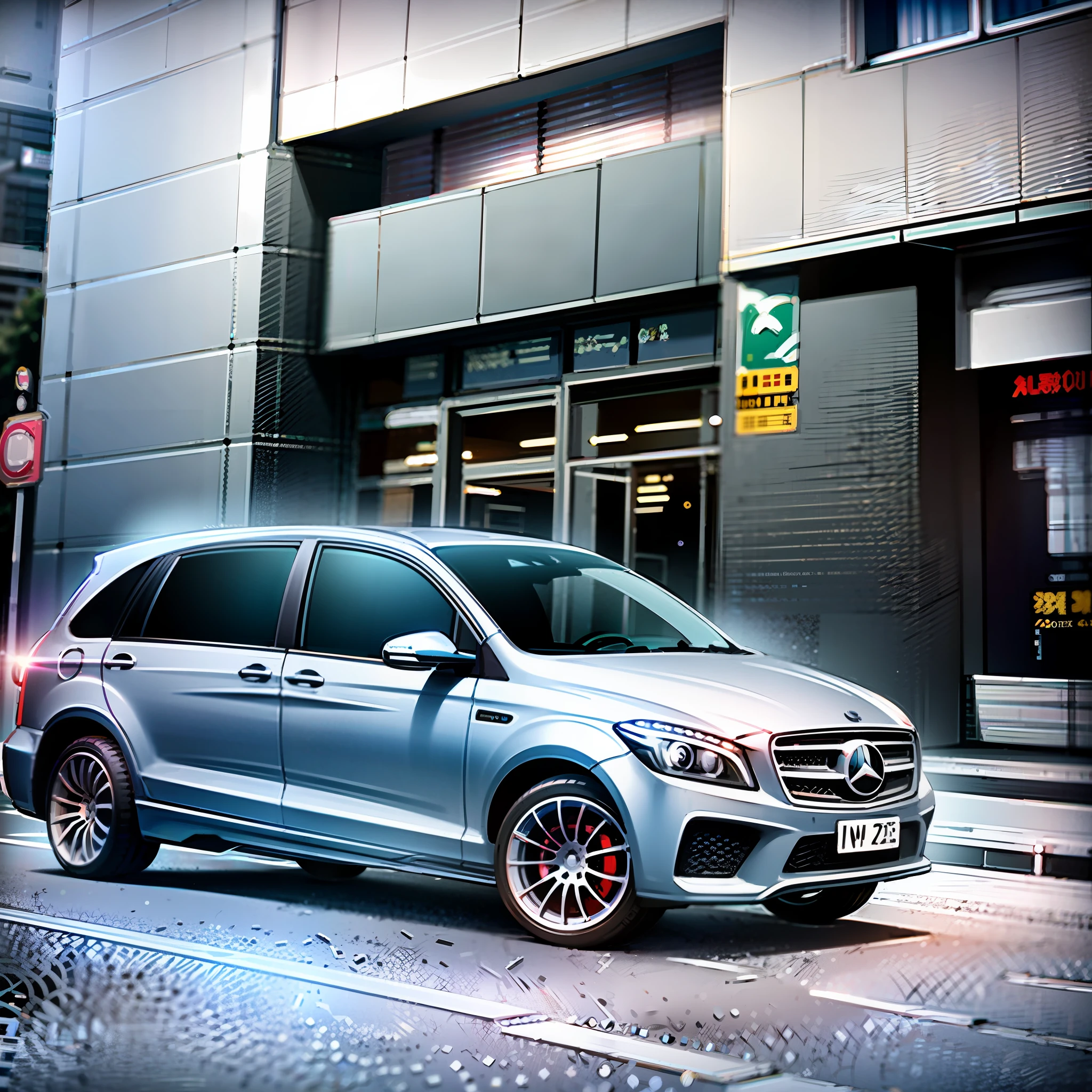 Vito Mercedes Mercedes, black car, landscape full lens, high quality pictures, wide angle full lens, wide angle portrait, surreal, high resolution photos