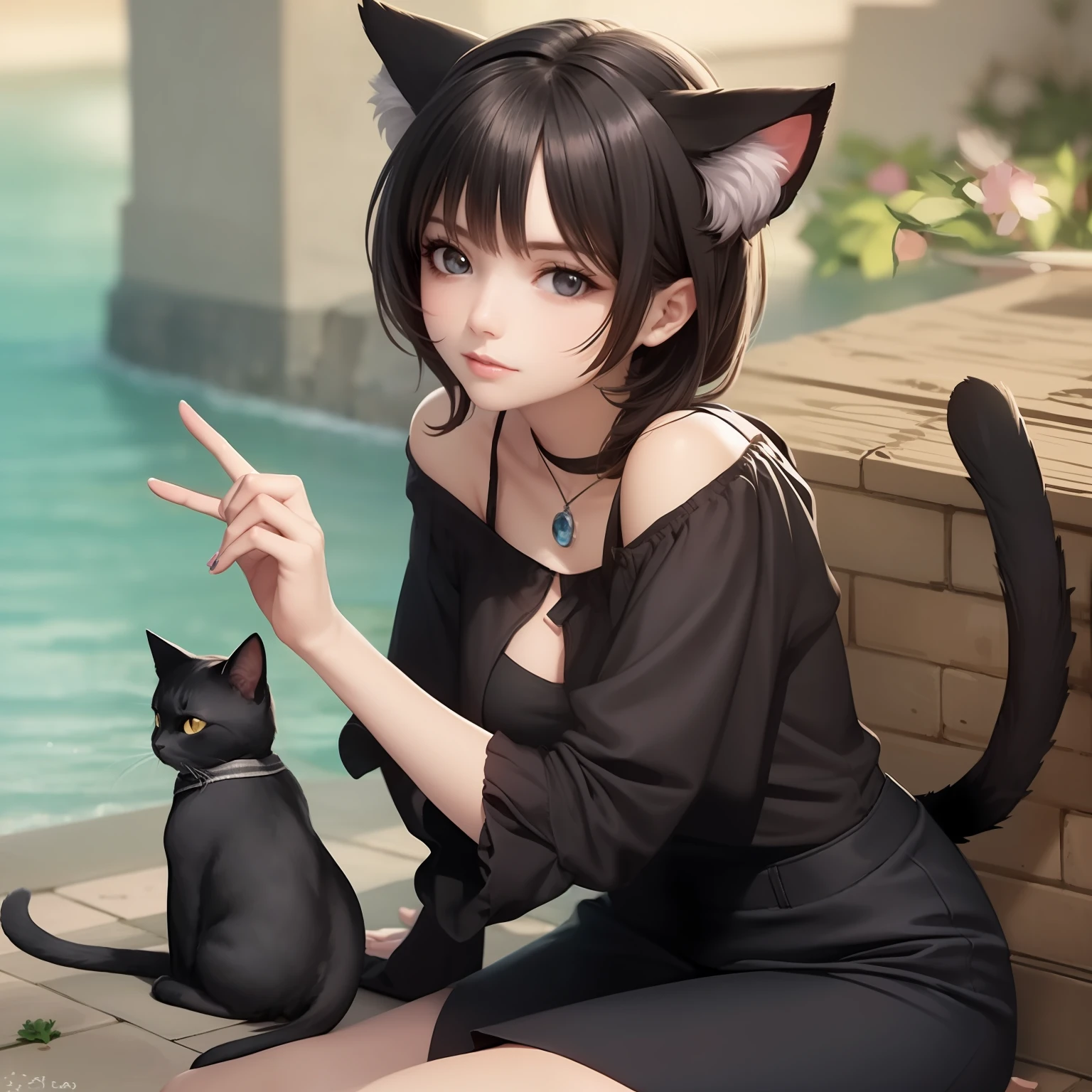 lowres, bad anatomy, bad hands, text, error, missing fingers, extra digit, fewer digits, cropped, worst quality, low quality, normal quality, jpeg artifacts, signature, watermark, username, blurry,Beautiful girl with cat ears --auto