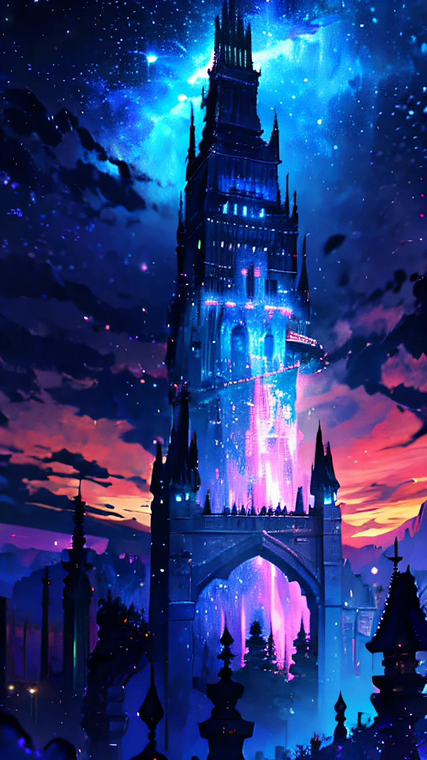 Tower of Gods, Purple Tower, Violet, Sky Blue, Pink, God, Colored Sky, Violet Sky, Starry Sky, Starry Sky Tower, God of the Starry Sky, Light Blue, Civilization, Order