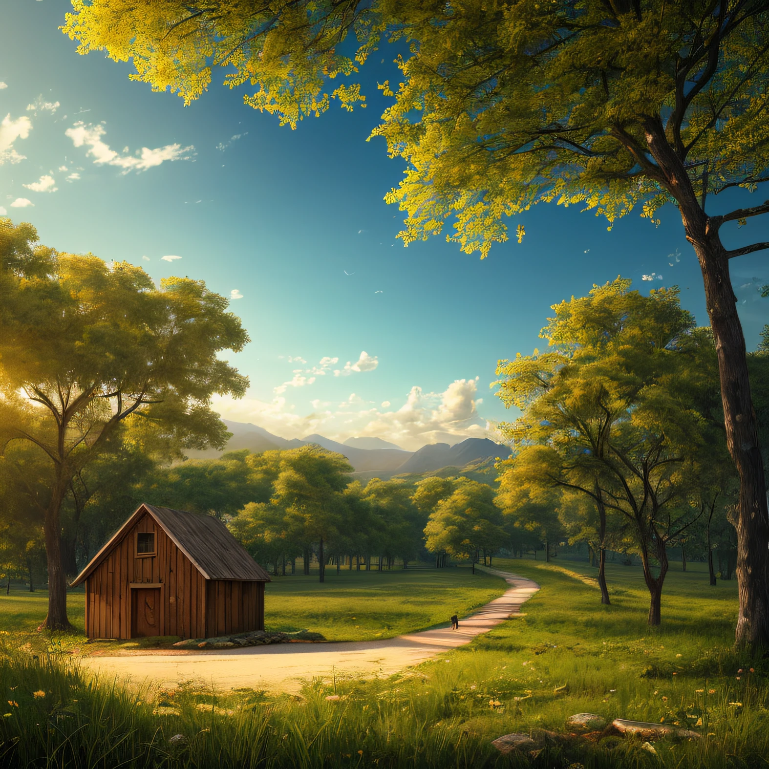 Quiet place, very pleasant, beautiful, calm, scenic. Photorealistic, 8K UHD, Studio Quality, Surreal, Maximum Detail, Large, Post-Processing, Realism, Photoshop, Photography, Detail, Cinema Lighting, Landscape, Panorama, Landscape, Ray Tracing, cinema4D --auto