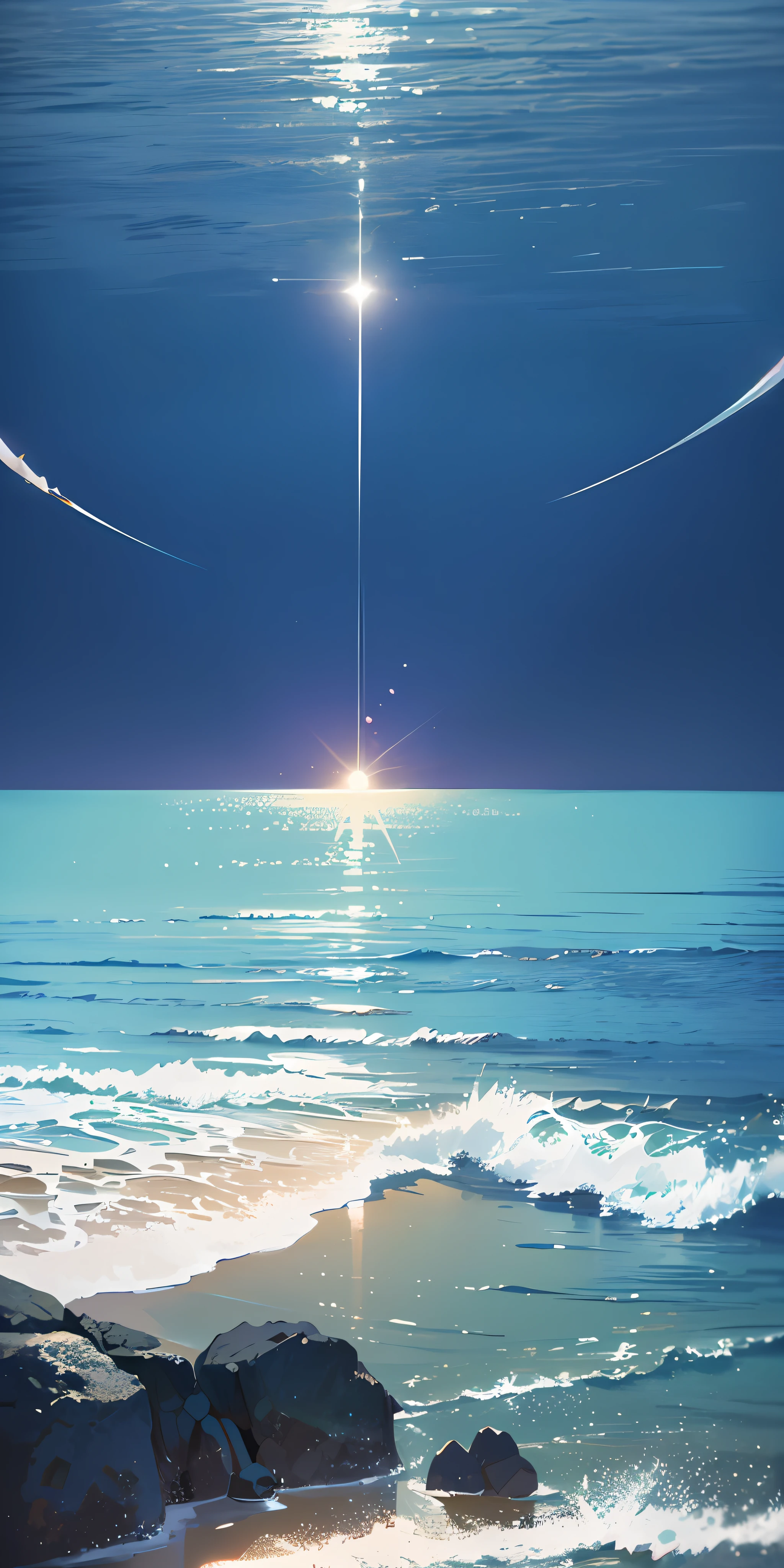 Masterpiece, best quality, (very detailed CG unity 8k wallpaper) (best quality), (best illustration), (best shadows) Nature', blue sea, light Tracking, super detailed, glare, cinematic light, soft light --v6