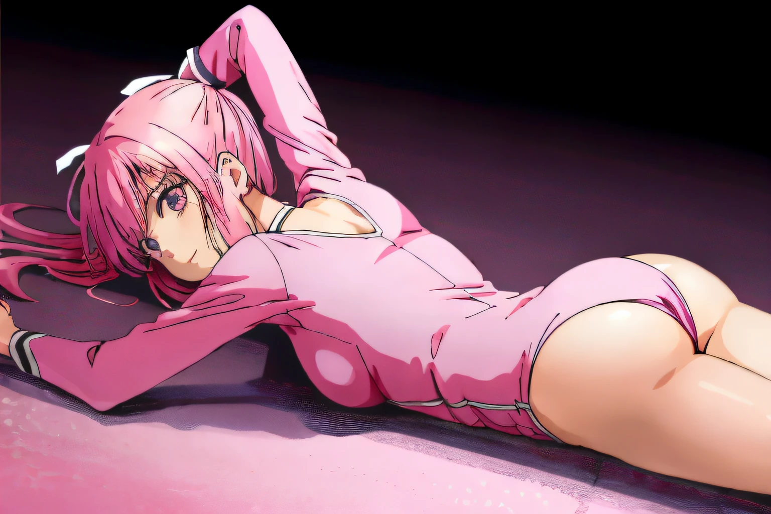 anime girl laying on the ground with her legs crossed, seductive anime girl, best anime 4k konachan wallpaper, beautiful alluring anime , pink girl, ecchi anime style, ultra hd anime wallpaper, female action anime girl, mirai nikki, (anime girl), lying dynamic pose, covered in pink flesh, 4 k manga wallpaper, top rated on pixiv