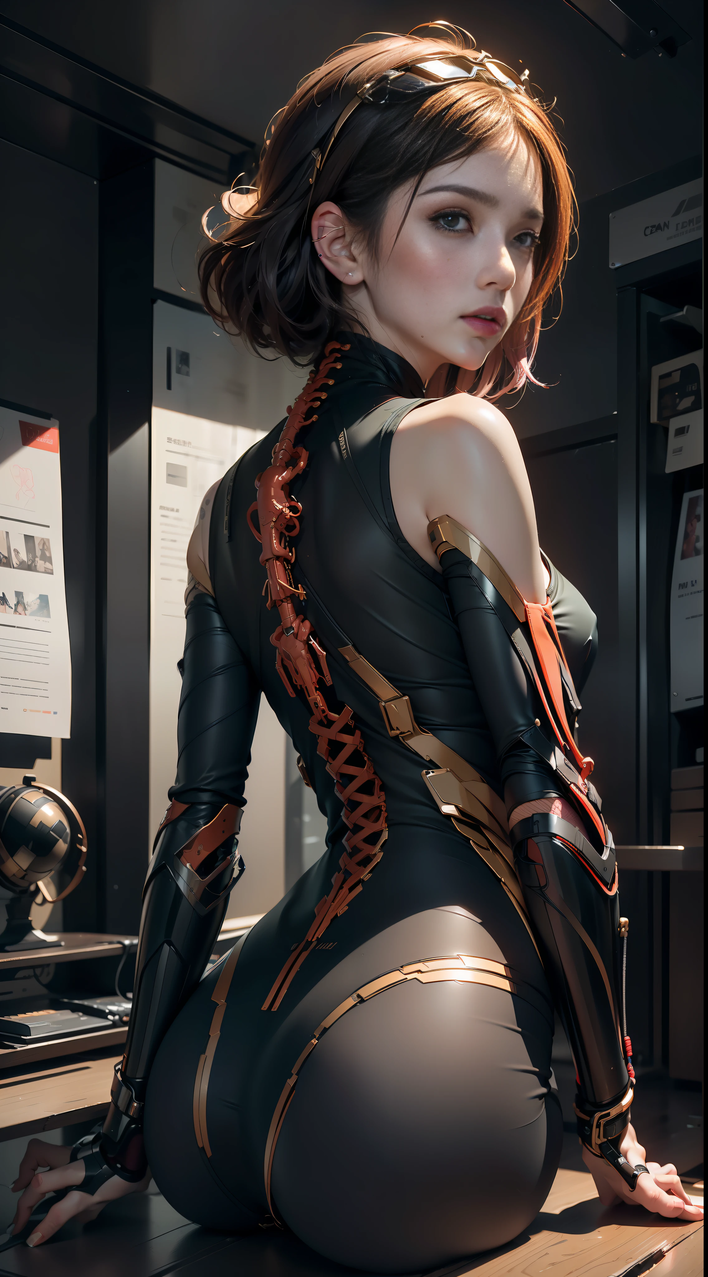 (((masterpiece))), (((best quality))), ((ultra-detailed)), (highly detailed CG illustration), ((an extremely delicate and beautiful)),(from side),cinematic light,((1mechanical girl)),solo,full body,(machine made joints:1.2),((machanical limbs)),(blood vessels connected to tubes),(mechanical vertebra attaching to back),((mechanical cervial attaching to neck)),(sitting),expressionless,(wires and cables attaching to neck:1.2),(wires and cables on head:1.2)(character focus),science fiction,extreme detailed,colorful,highest detailed