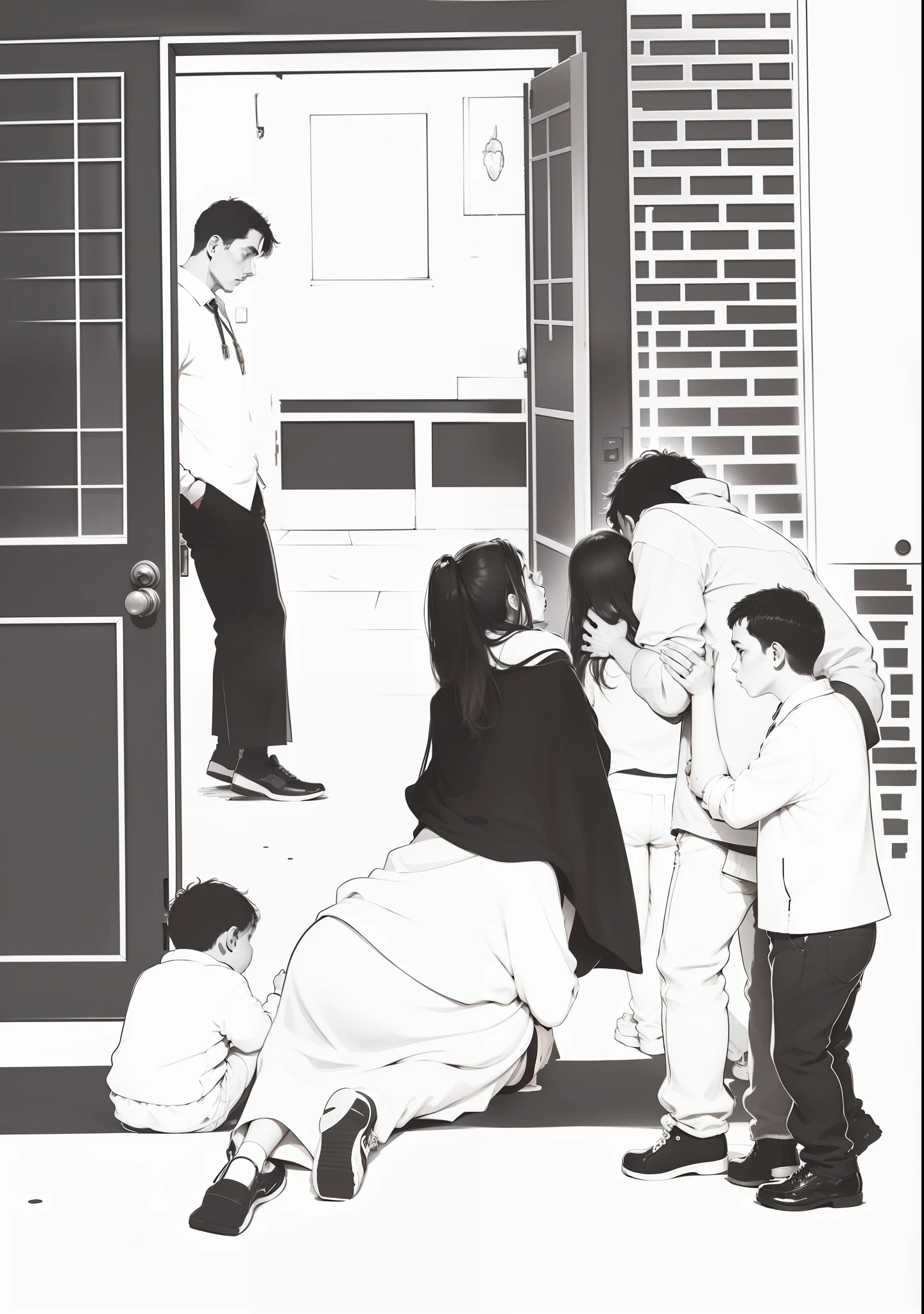 The man blamed his wife sitting outside the door, and the three children were at a loss