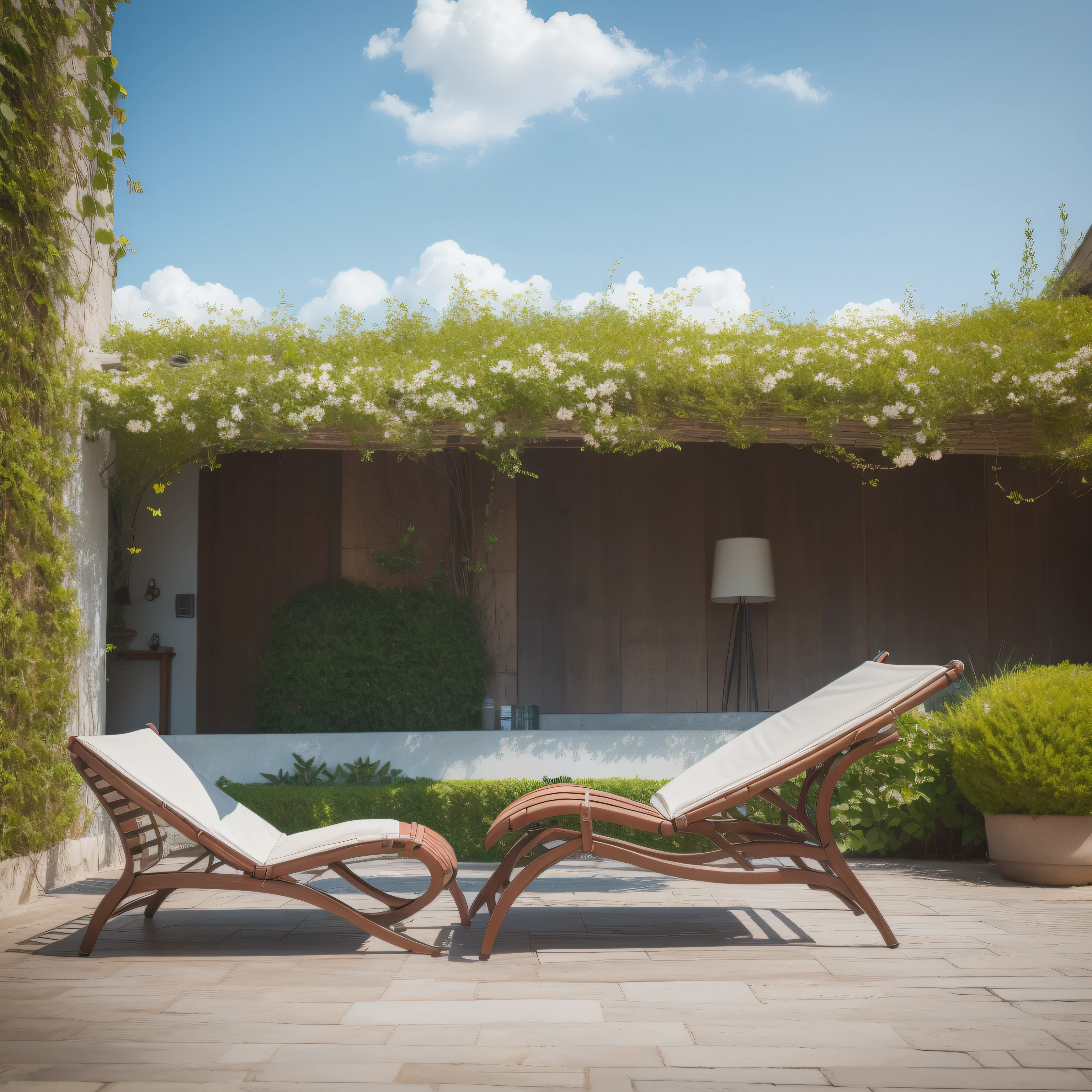 Outdoor lounge chair, terrace, furniture, Professional Photography, Sony cameras, Surrealism, 35mm, UHD, best quality