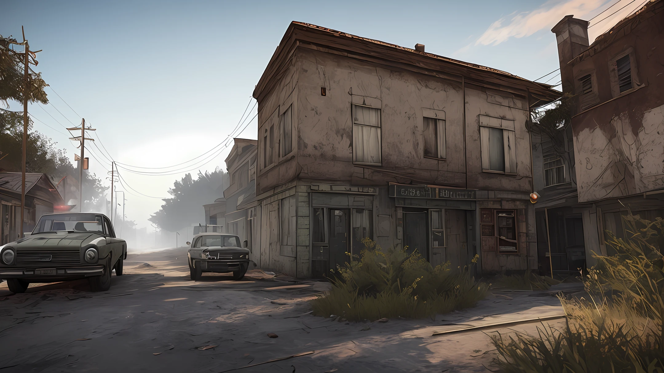 Survival game cover with survivor with gun on an abandoned street