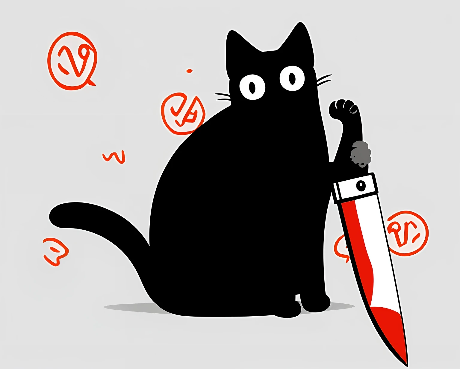 Cartoon cat is frightened, black and white picture, many emotions, multiple poses