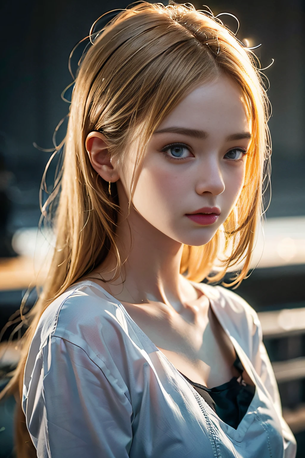 22-year-old woman, (high top fade: 1.3), long hair, dark theme, soothing tones, muted colors, high contrast, big, blonde (natural skin texture, hyperrealism, soft light, sharp),