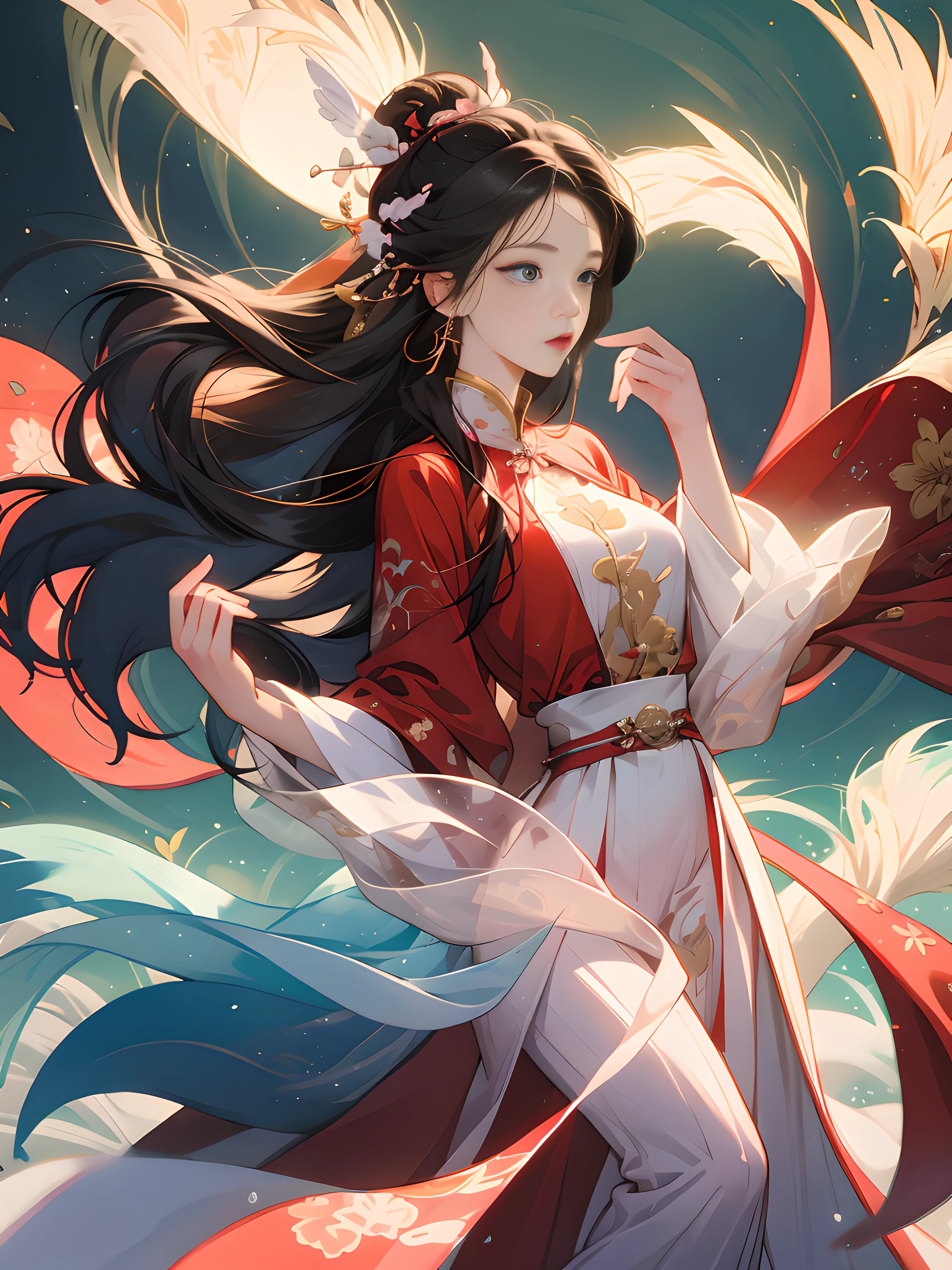 ((Best Quality)), Anime, (detailed), 1 Girl, Hanfu, Floating hair, Delicate makeup, Eye shadow, (Pink embroidery: 1.2), (Clear jade bun: 1.1), (Front view: 1.3), (Gaze ahead: 1.2), [Traditional Chinese fashion: 1.1], (Intricate details: 1.2), [Feminine elegance: 1.1], (Portrait: 1.1), [Subtle expression: 1.1], (White background: 1.3)