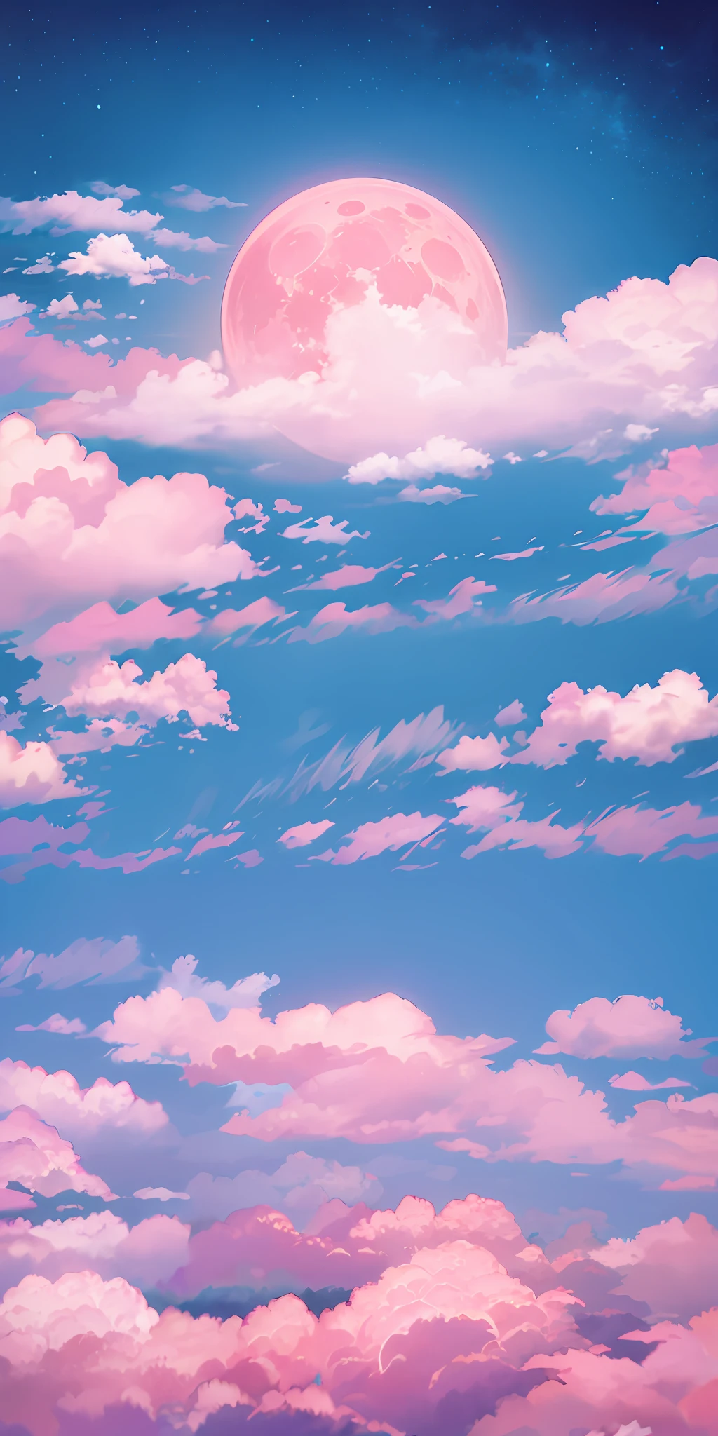 Masterpiece, best quality, (very detailed CG unified 8k wallpaper), (best quality), (best illustration), (best shadow), Octane rendering, ray tracing, super detailed, a picture of a pink moon in the sky, fluffy pink anime clouds, anime clouds, anime sky, anime background, beautiful fluffy clouds. anime, fantasy fluffy sky, moonlight cloud background, anime background art, pearl sky, marshmallow cloud, dream cloud, pink cloud, fantastic sky, background art, fluffy soft cloud, pink cloud background