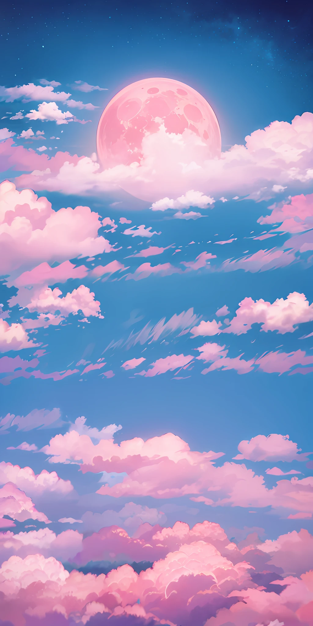 Masterpiece, best quality, (very detailed CG unified 8k wallpaper), (best quality), (best illustration), (best shadow), Octane rendering, ray tracing, super detailed, a picture of a pink moon in the sky, fluffy pink anime clouds, anime clouds, anime sky, anime background, beautiful fluffy clouds. anime, fantasy fluffy sky, moonlight cloud background, anime background art, pearl sky, marshmallow cloud, dream cloud, pink cloud, fantastic sky, background art, fluffy soft cloud, pink cloud background