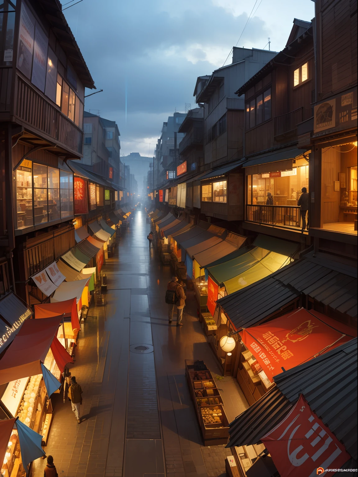 ((masterpiece)),((best quality)),((high detial)),((realistic,))
Industrial age city, deep canyons in the middle, architectural streets, bazaars, Bridges, rainy days, steampunk, European architecture