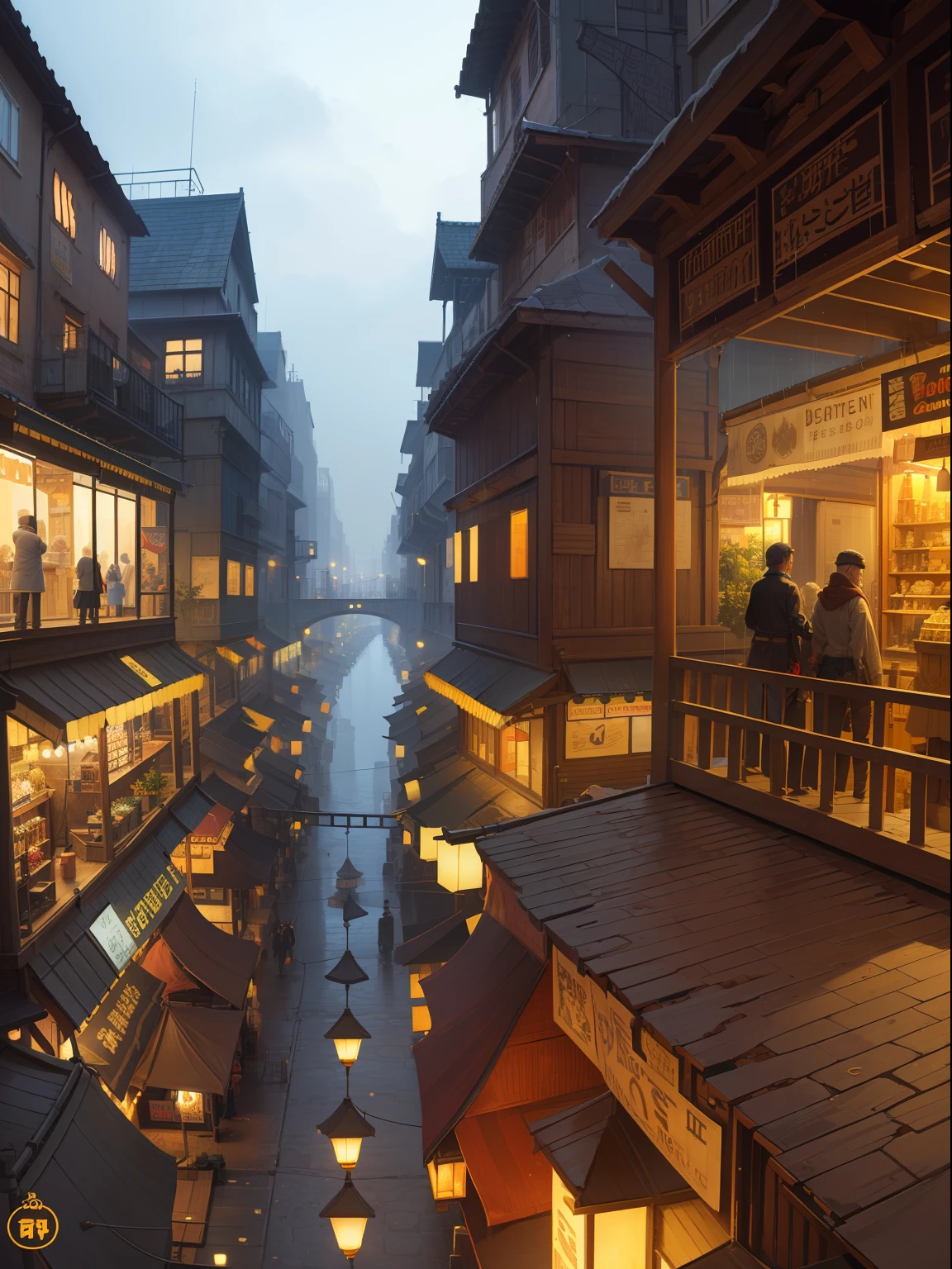 ((masterpiece)),((best quality)),((high detial)),((realistic,))
Industrial age city, deep canyons in the middle, architectural streets, bazaars, Bridges, rainy days, steampunk, European architecture