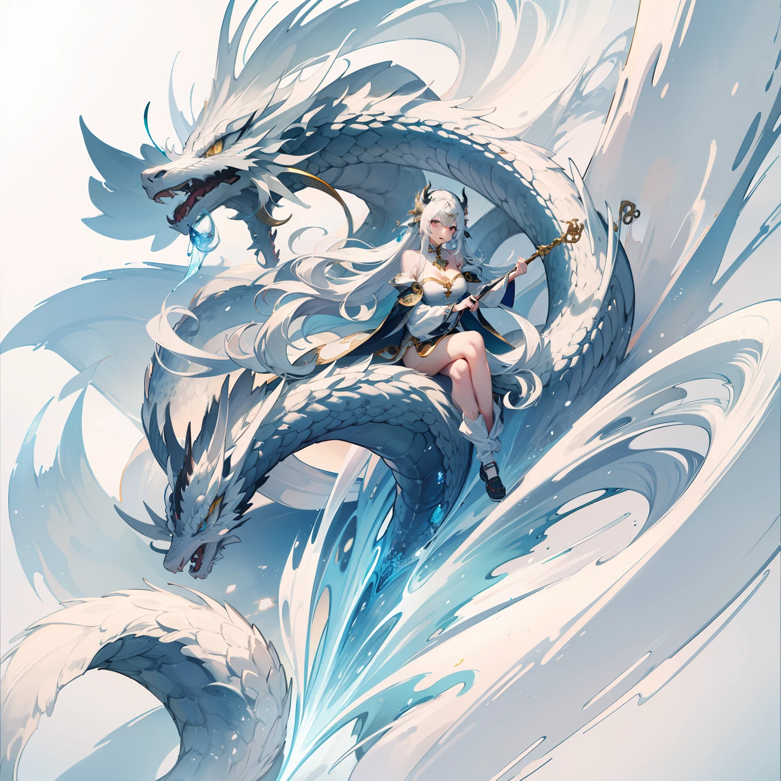 (HD CG beautiful painting), clear, white phosphorus/Chinese dragon/white dragon, top view, jungle/snow mountain/desert, MeinaMix