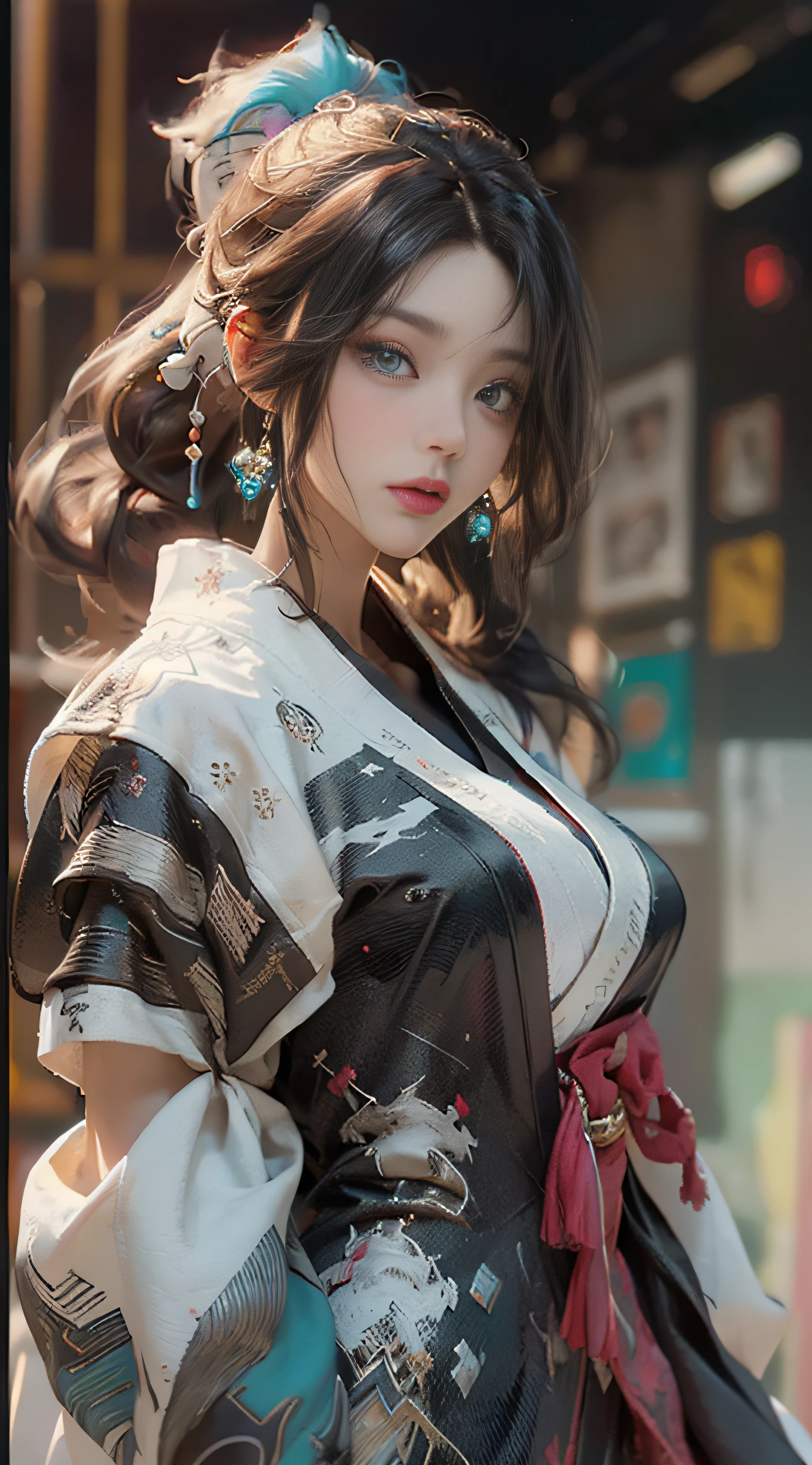 ((best best quality)), ((MasterPiece)), (Detail:1.4), 3D, A beautiful cyberpunk female image,HDR（high dynamic range）,RayTrace,nvidia rtx,The ultra-Resolution,Unreal 5,Subsurface scattering、pbr texturing、postprocessing、Anisotropic Filtering、depth offield、Maximum Clarity and Clarity、Many-Layer Textures、Albedo and Specular map、Surface coloring、Mitsu-Accurate simulation of material interactions、Perfect Scale、octanerendering、Two-colored light、large aperture、low ISO、white balance、Rule of Thirds、8K RAW、beautiful bright pupils，flowing robe，Fine pupils，Detailed face and eyes，Long Lashes，Blushlush，voluminous hair，Tender red lips