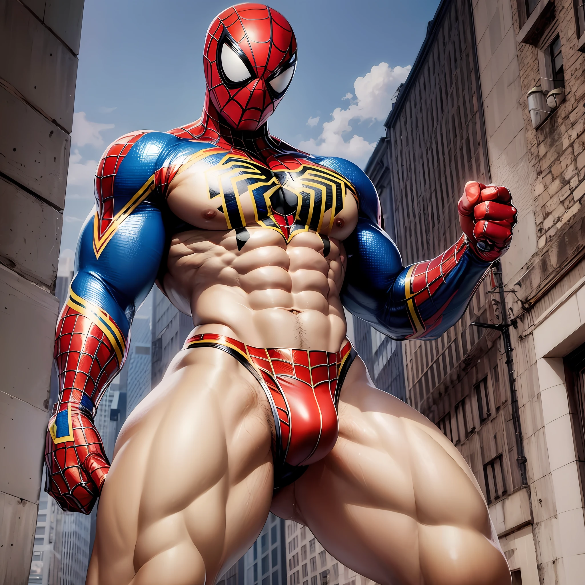 Full-bodied, spiderman, muscular, v-shaped body, big bulge underwear, --auto --s2