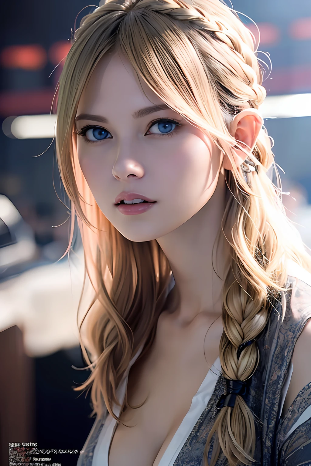 Super detailed complex 3D rendering of face, (big breasts: 8.8), (masterpiece, top quality, octane rendering,), glamour shots full body image, very beautiful young elf, cleavage, (very detailed skin: 1.2), (exposure: 1.1), cute woman getting naked. ((wearing a plummeting open shirt of white silk: 1.9, 40k, (((very soft breasts)), ((conspicuous large pink areola)). Beautiful Caucasian woman with black skin with full soft breasts and black skin of big ass, one, long braided hair, big breasts, dynamic angle, mystical expression, ultra-realistic photo, (((portrait)))), bare feet, futuristic city background, facial muscles, detailed and beautiful gold crown, in the style of Marvel Comics, ArtStation trends, clear focus, studio photography, intricate detail, highly detailed, detailed blue eyes, very detailed, sharp focus, digital rendering, professional, abs, dark gray background, ((blonde)), crotch,