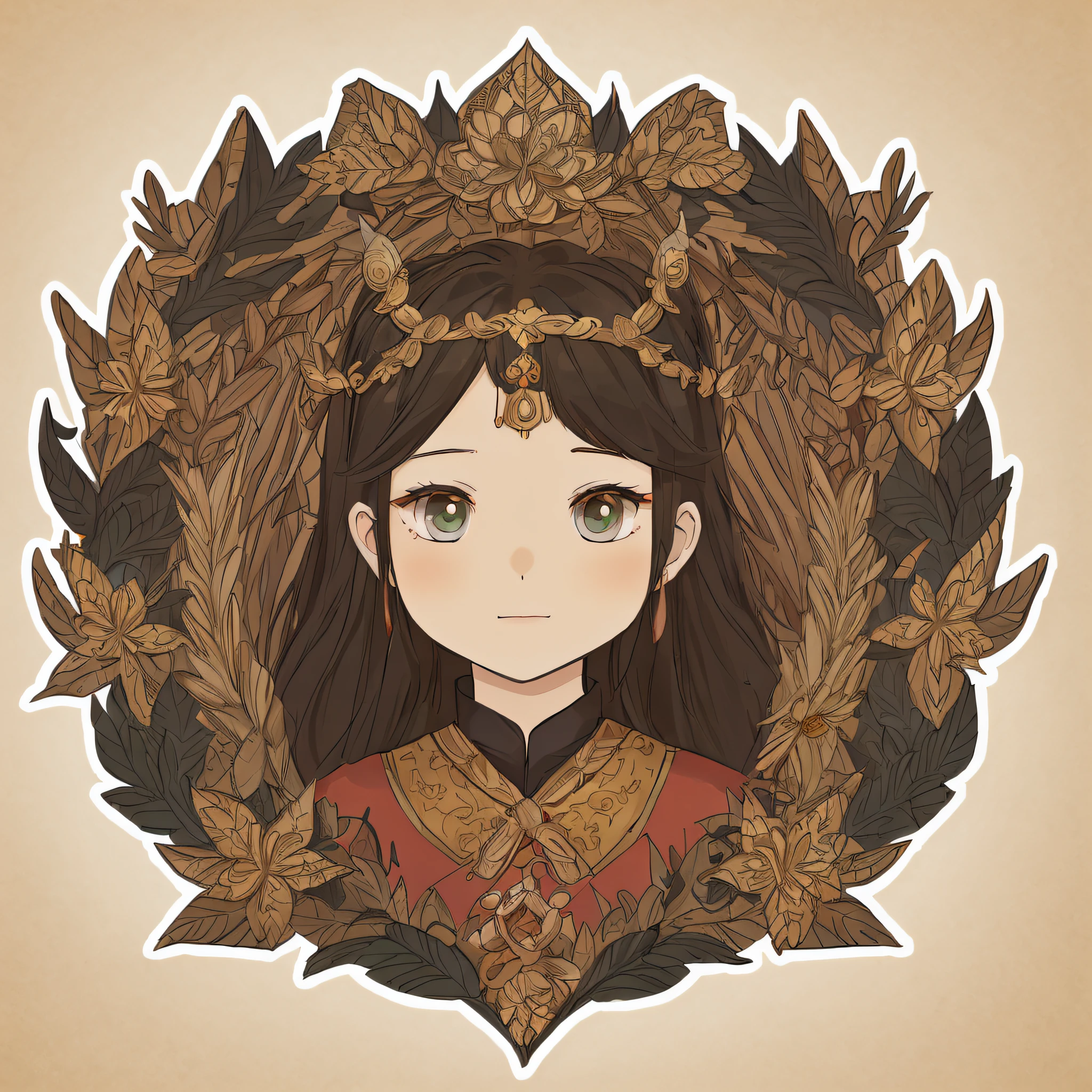 there is a drawing of a woman with a wreath of leaves, autumnal empress, palace ， a girl in hanfu, goddess of autumn, detailed fanart, the goddess of autumn harvest, lotus floral crown girl, lovely dark autumn princess, ancient asian dynasty princess, inspired by Li Mei-shu, sachin teng, official fanart, dressed in laurel wreath, ancient chinese princess