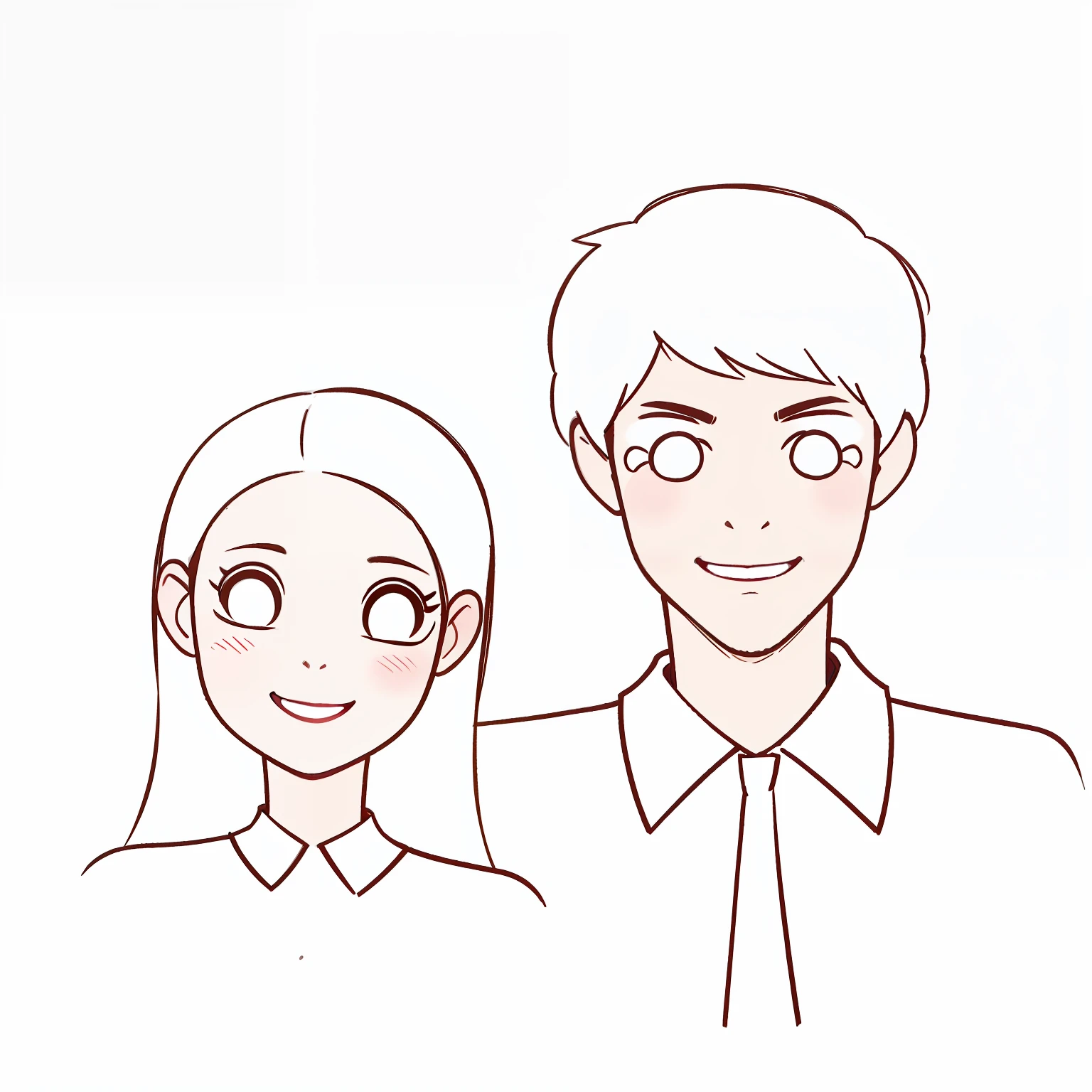 Man and woman with glasses and tie, smiling couple, couple pose, man and woman, clean anime outline, growing up of a couple, boy and girl, portrait of two people, traditional drawing style, happy couple, couple, couple portrait, two people, , couple portrait, , there are two characters