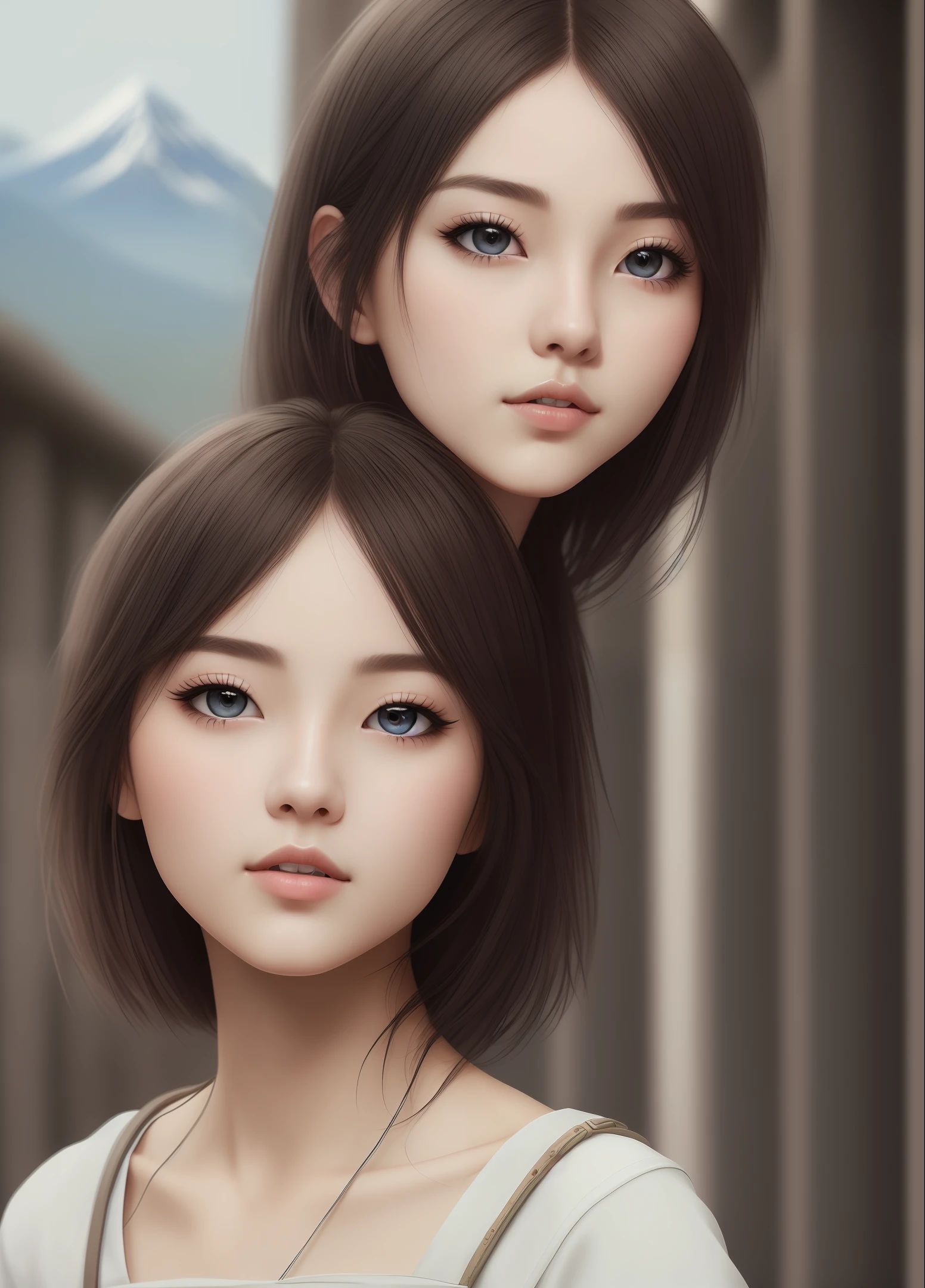 (masterpiece, best quality, 8K wallpaper, hi-res, real), 1girl, solo, portrait, detailed eyes, super detailed face, cute face, Japan person, full body, short hair, black eyes, backpack, mountain, attractive eyes, detailed lips, detailed hands, detailed fee...