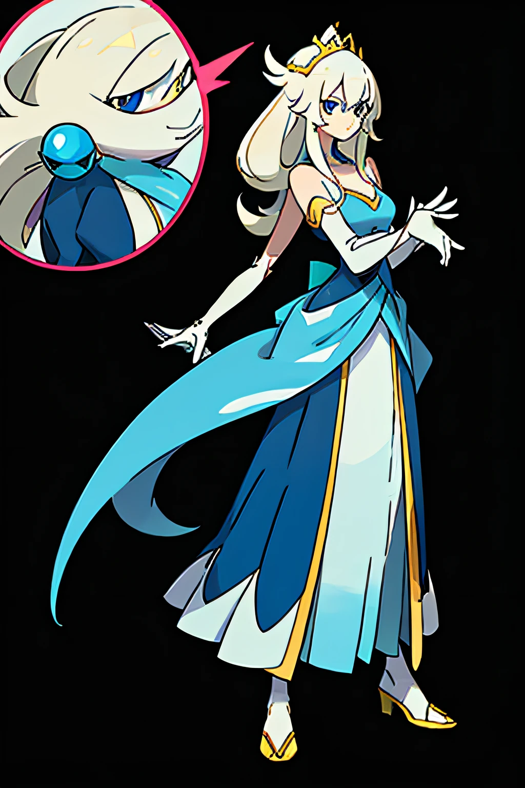 pokemon Squirtle,senigame,(anime style),(raw photo:1.2),official art,(extremely detailed CG:1.2), (masterpiece:1.2), (best quality:1.2),looking at viewer,(full body)
,(1girl),(white long hair),standing,(thai tradition dress:1.05),blue dress,dynamic pose,(tradition shoulder shawl),((blue skirt)),(blue jewelry),
, pureerosface_v1