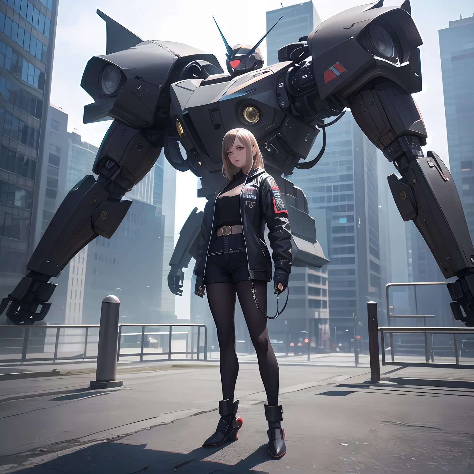 1girl, cyberpunk, mecha, sci-fi, realism, doomsday, look at the audience, full body, 3D, realistic, tights, masterpiece, best quality, 8k, detailed skin texture, detailed cloth texture, pretty detailed face, intricate detail, super detail, edge lighting, side lighting, cinematic light, super high resolution, 8k uhd, film grain, best shadow, delicate, raw --auto